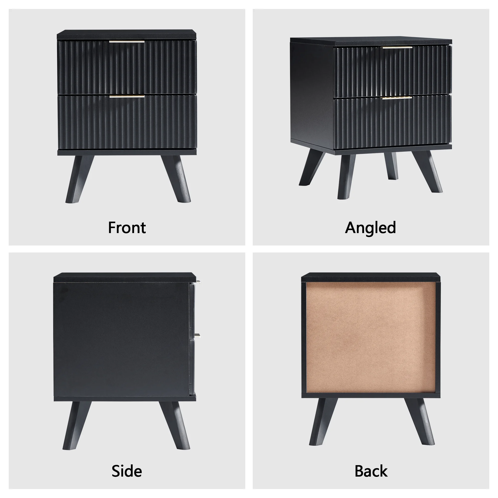 YOCWO Fluted Nightstand for Bedroom Set of 2 , Wood Bedside Table Set of 2 with Drawers, Black - Image 6