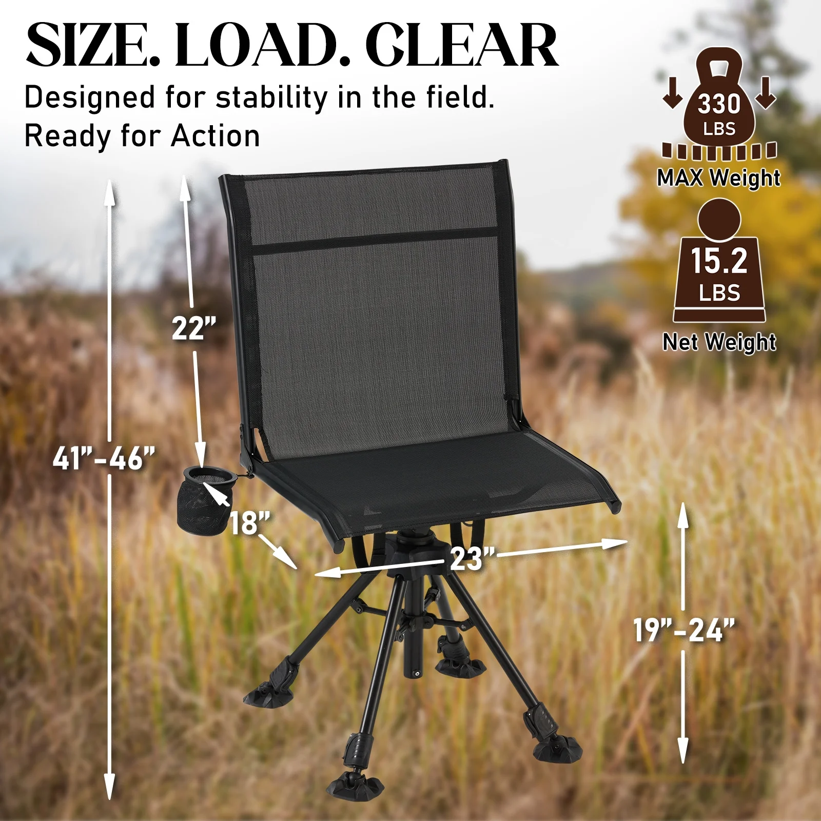 Danrelax 360�� Silent Camo Hunting Blind Chair, Armrests, Side Pouch, Telescopic Legs - Image 53