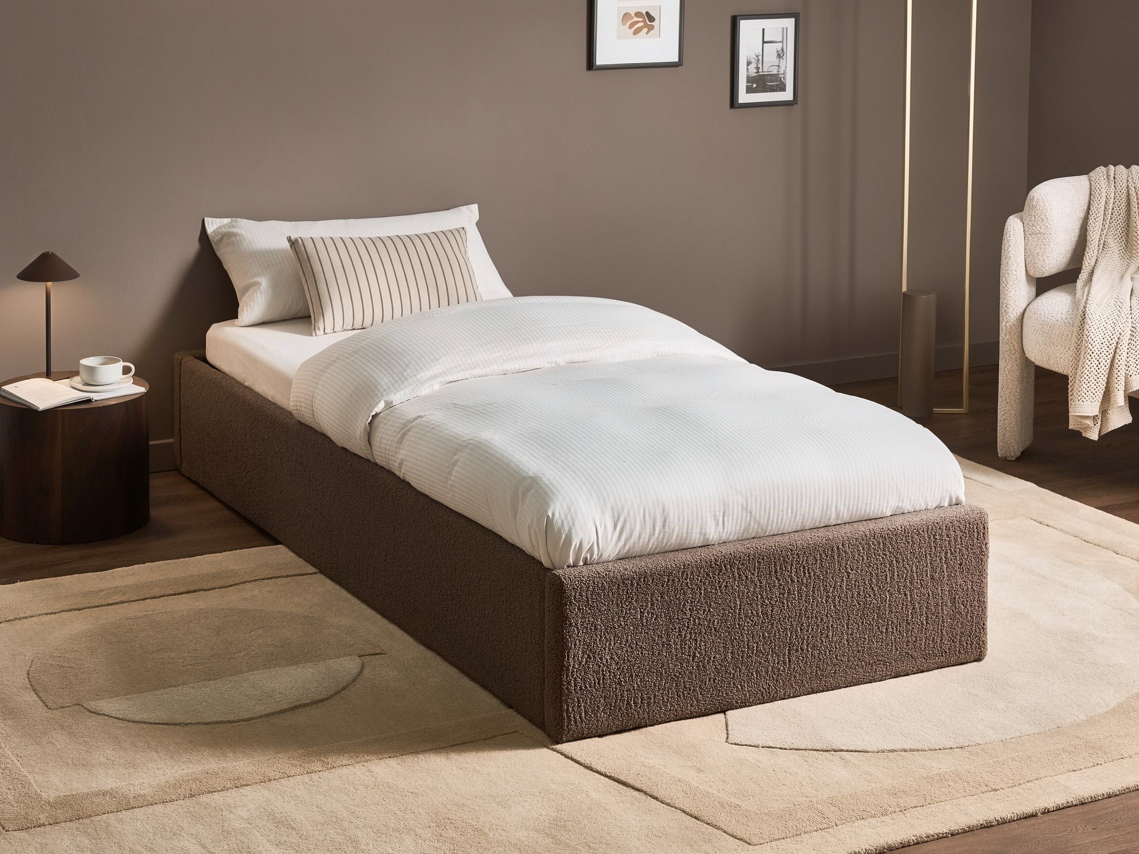 Ottoman Bed without Headboard Boucle DINAN 90 x 200 cm (EU Single) Taupe