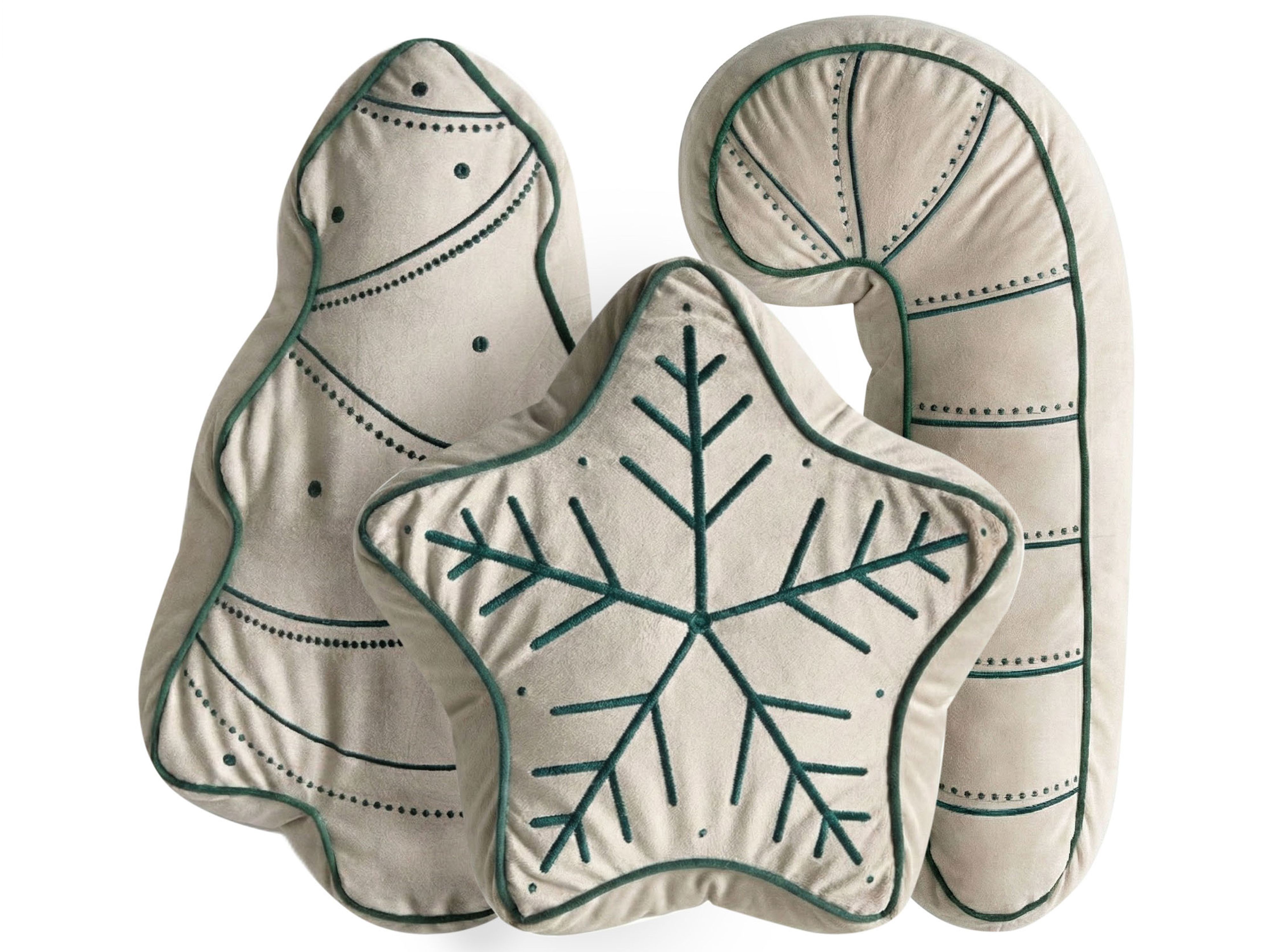 Set of 3 Decorative Cushions JOLLYTRIO Velvet 35 x 70 cm 40 x 60 cm 40 x 40 cm Light Beige Christmas Motif