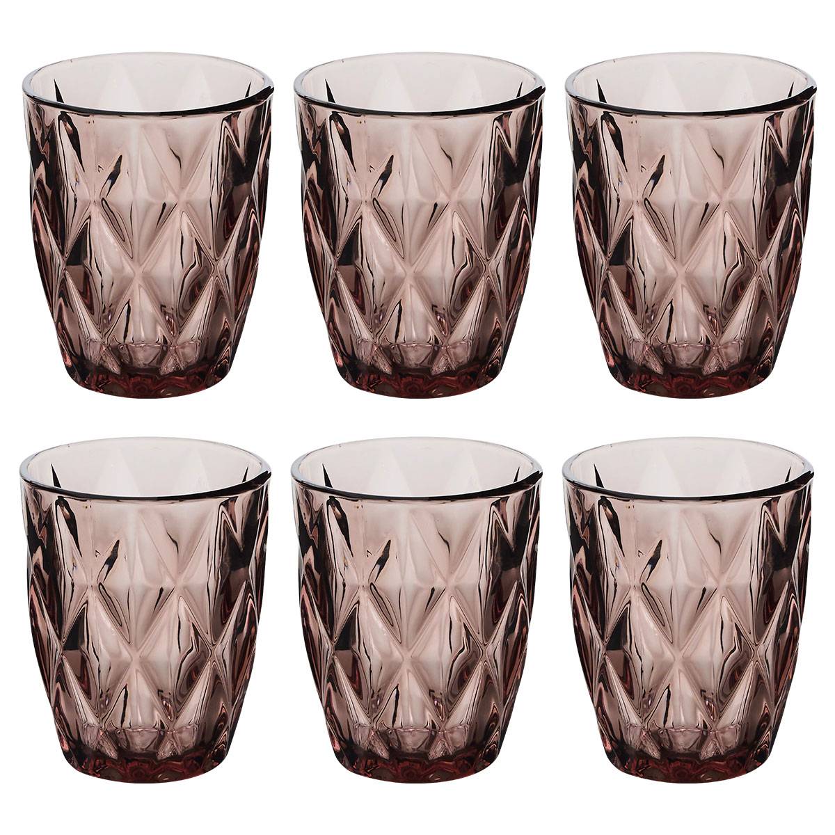 Set of 6 low tumblers "Lea" Glass, 280 ml, Medium Pink