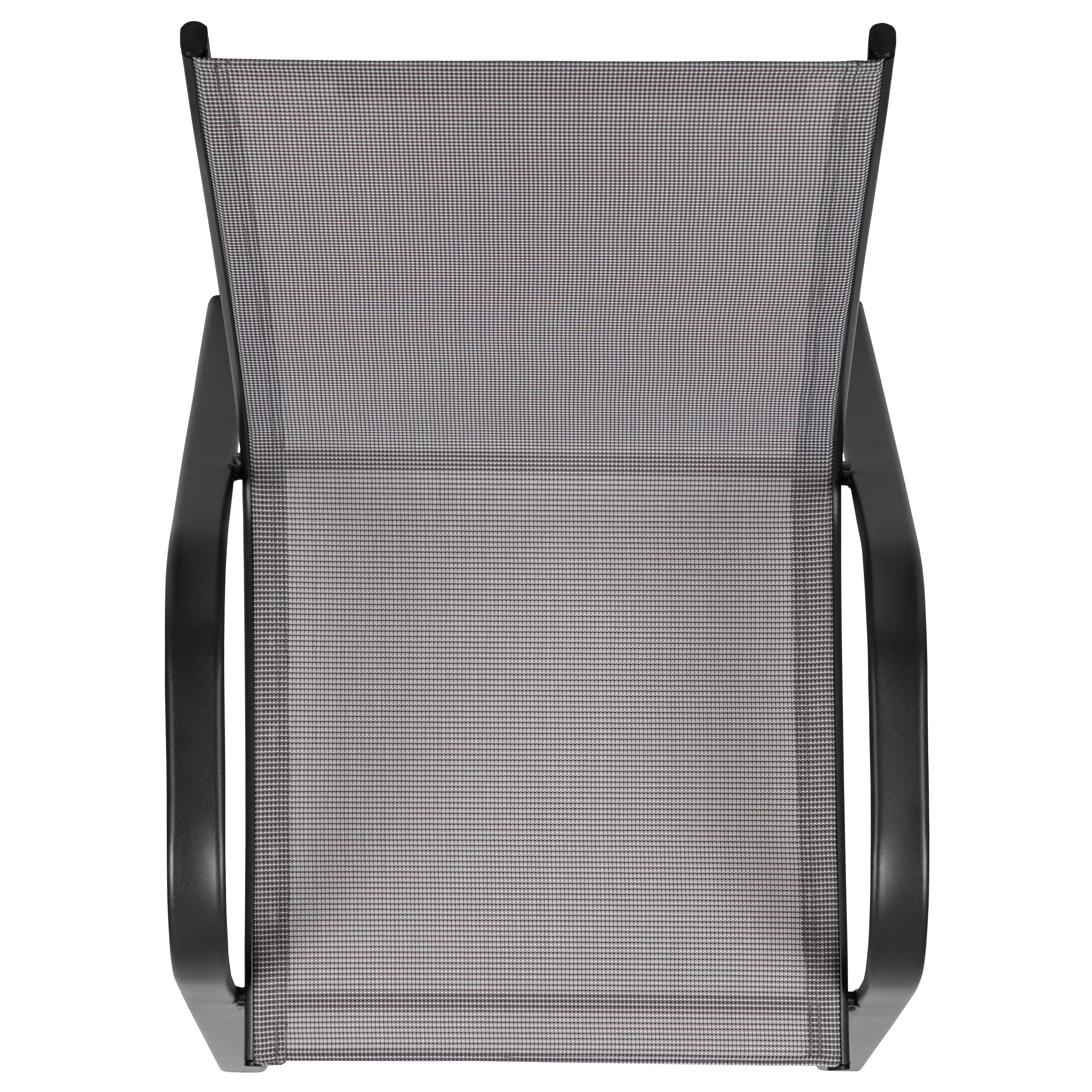 BizChair 5 Pack Black Outdoor Stack Chair with Flex Comfort Material and Metal Frame - Image 37