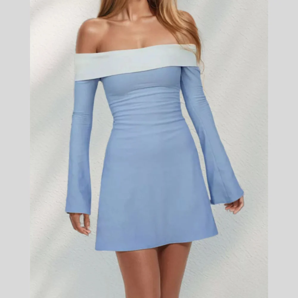 Off-Shoulder Flare Sleeve Mini Dress - ZKZOOK