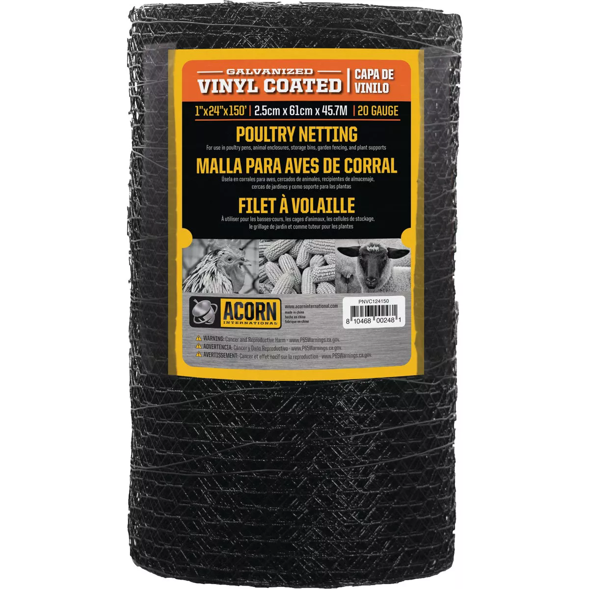 Acorn 1 In. x 24 In. H. x 150 Ft. L. Hexagonal Vinyl-Coated Wire Poultry Netting