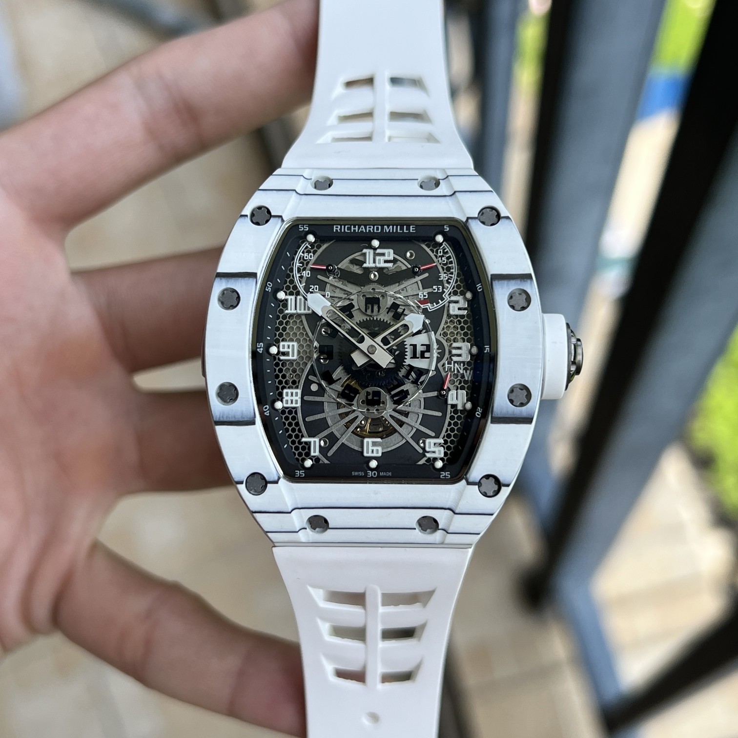 Richard Mille RM 022 Replica White Case White Strap Watch For Men – Skeletonized Dial And Carbon Fiber Case - Elite Watch Atelier