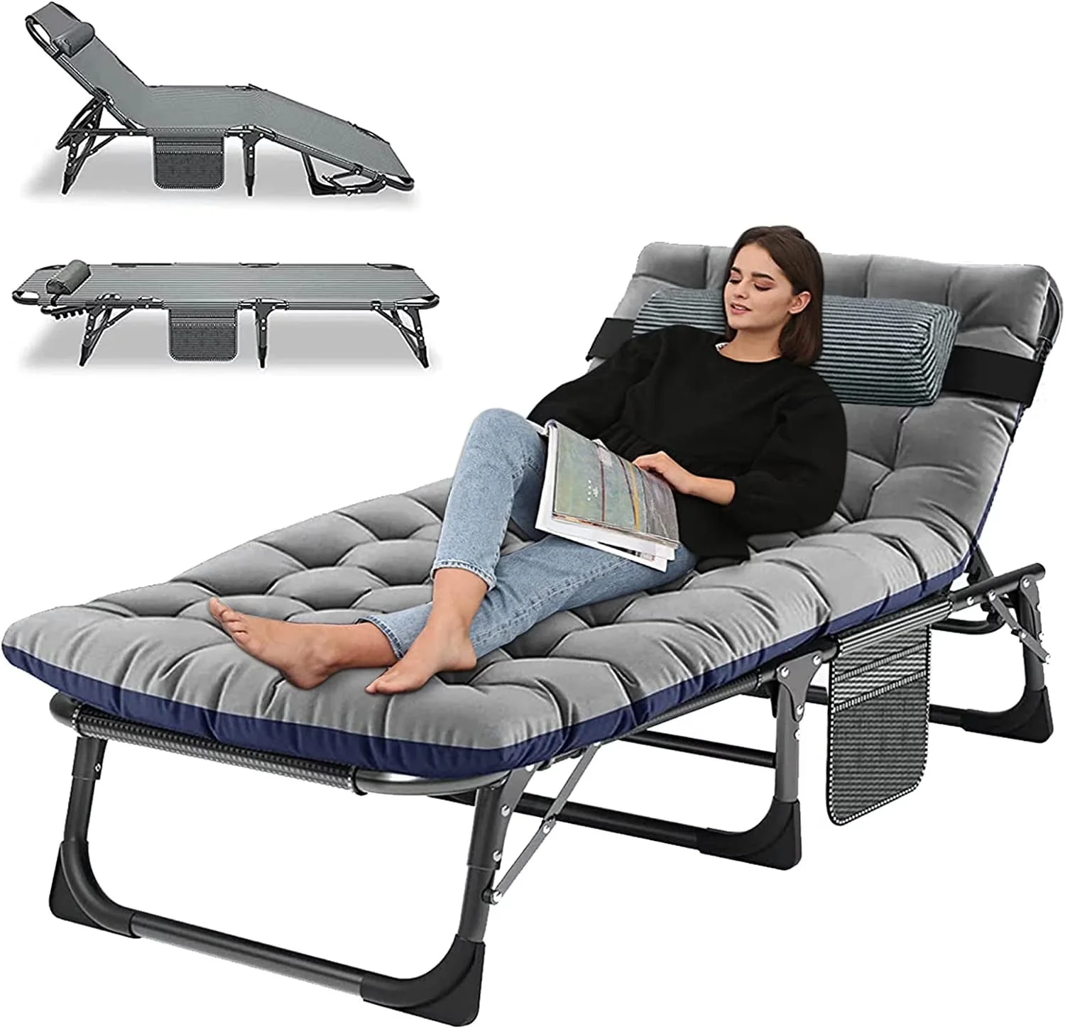 Slsy 5-Position Adjustable Folding Lounge Chair And Cot - 75.2" x 25.6" x 11.8" - Image 5 Slsy 5-Position Adjustable Folding Lounge Chair And Cot - 75.2" x 25.6" x 11.8" - Image 5