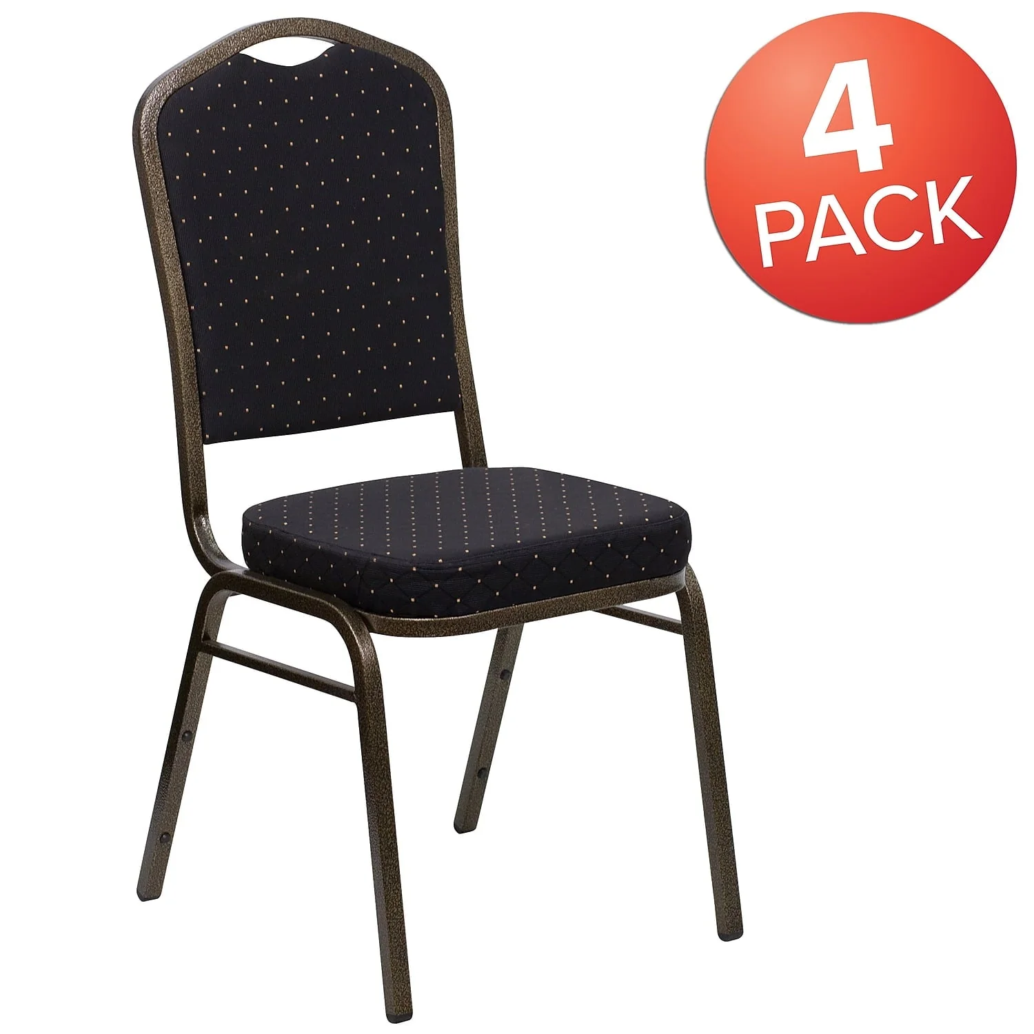 Flash Furniture 4 Pack HERCULES Series Crown Back Stacking Banquet Chair in Black Patterned Fabric - Gold Vein Frame - Image 3