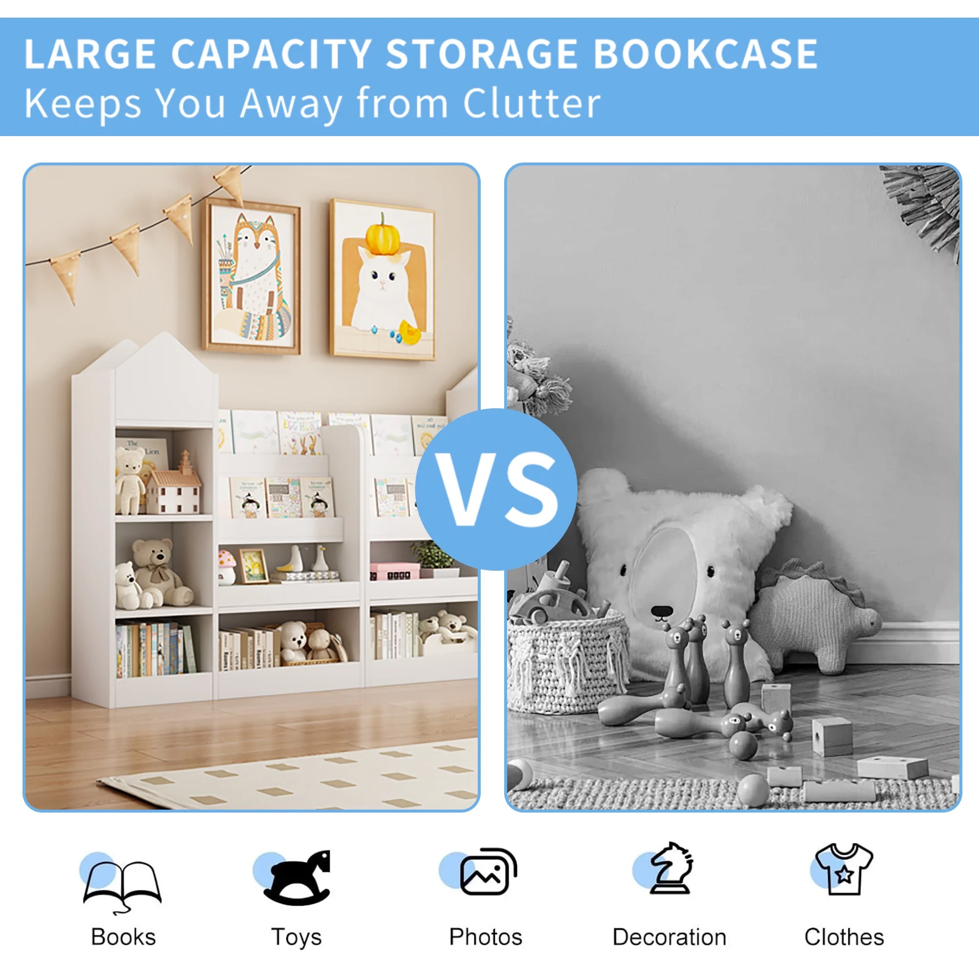 PORKISS Bookshelf for Kids, Wood Kids Bookcase with Toy Storage Organizer, Freestanding Book Shelf with 6 Compartments and 2 Baskets Bins for Kids Bedroom, Nursery, Playroom, Natural - Image 29