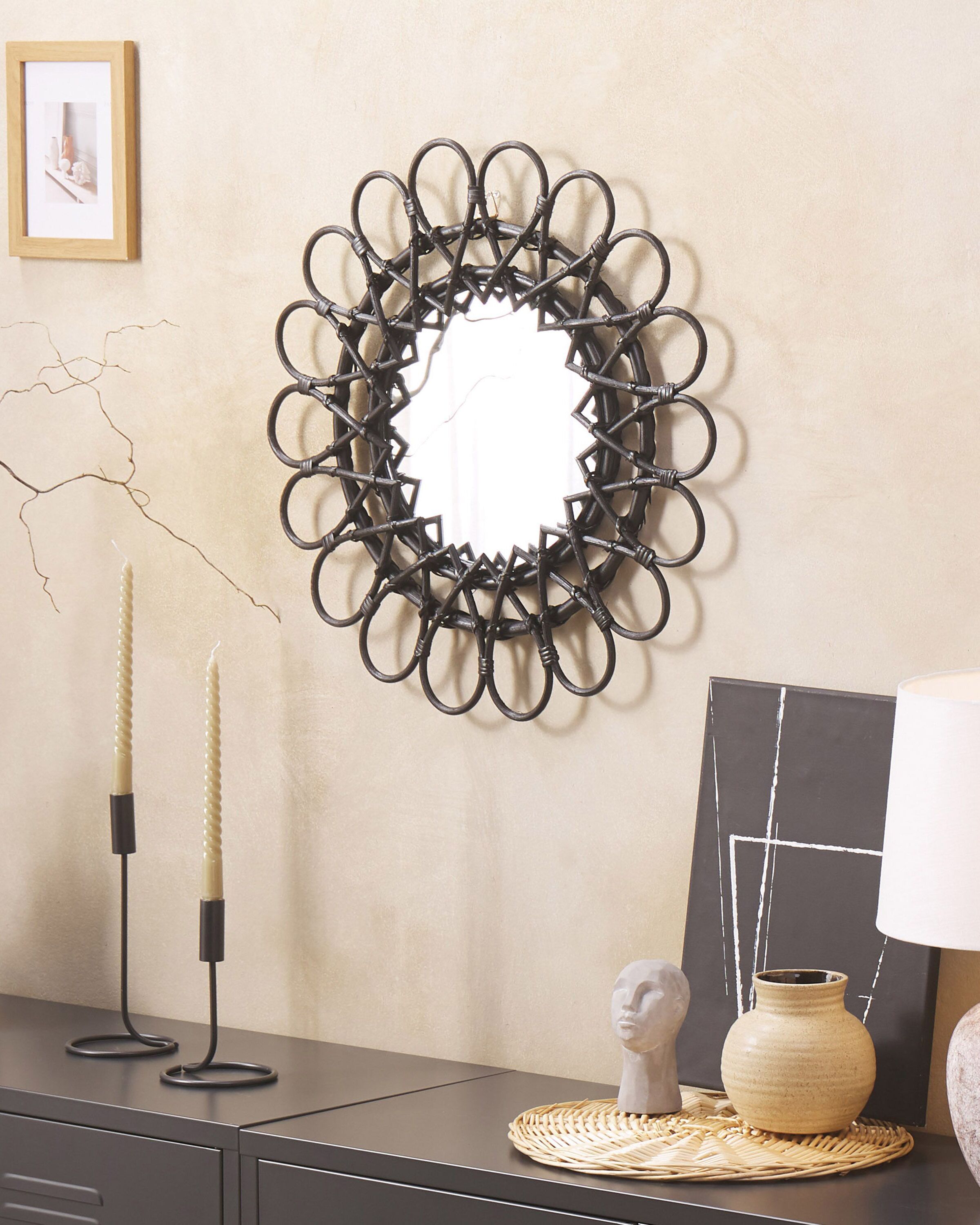Wall Mirror BABAI 60 cm 60 cm Rattan Black
