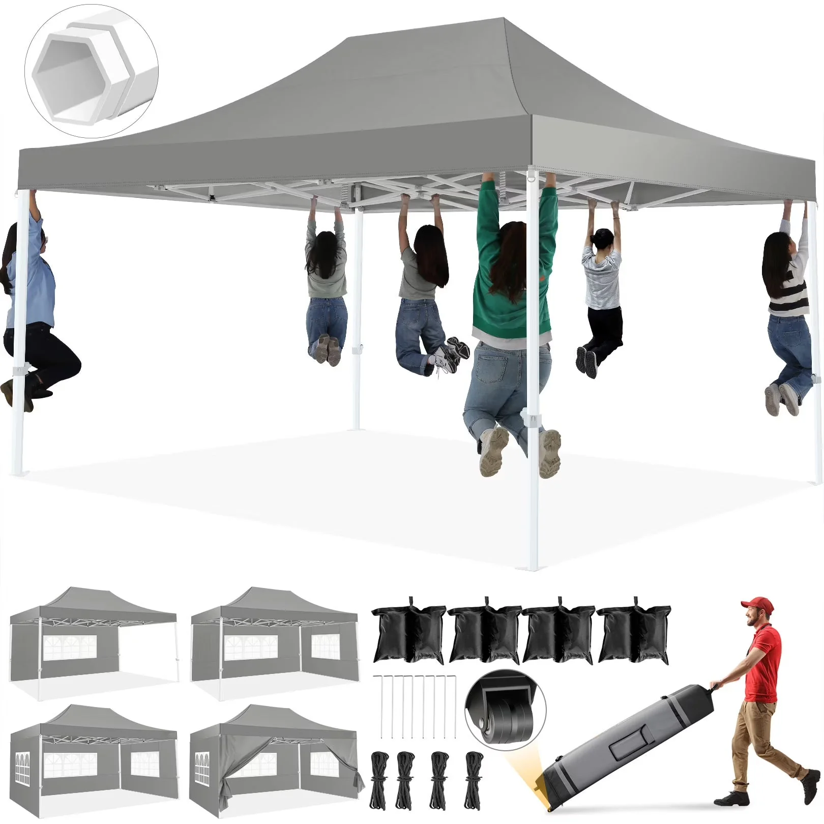 HOTEEL Heavy Duty Pop-Up Canopy Tent 10x15, 4 Sidewalls, Black - Image 3 HOTEEL Heavy Duty Pop-Up Canopy Tent 10x15, 4 Sidewalls, Black - Image 3