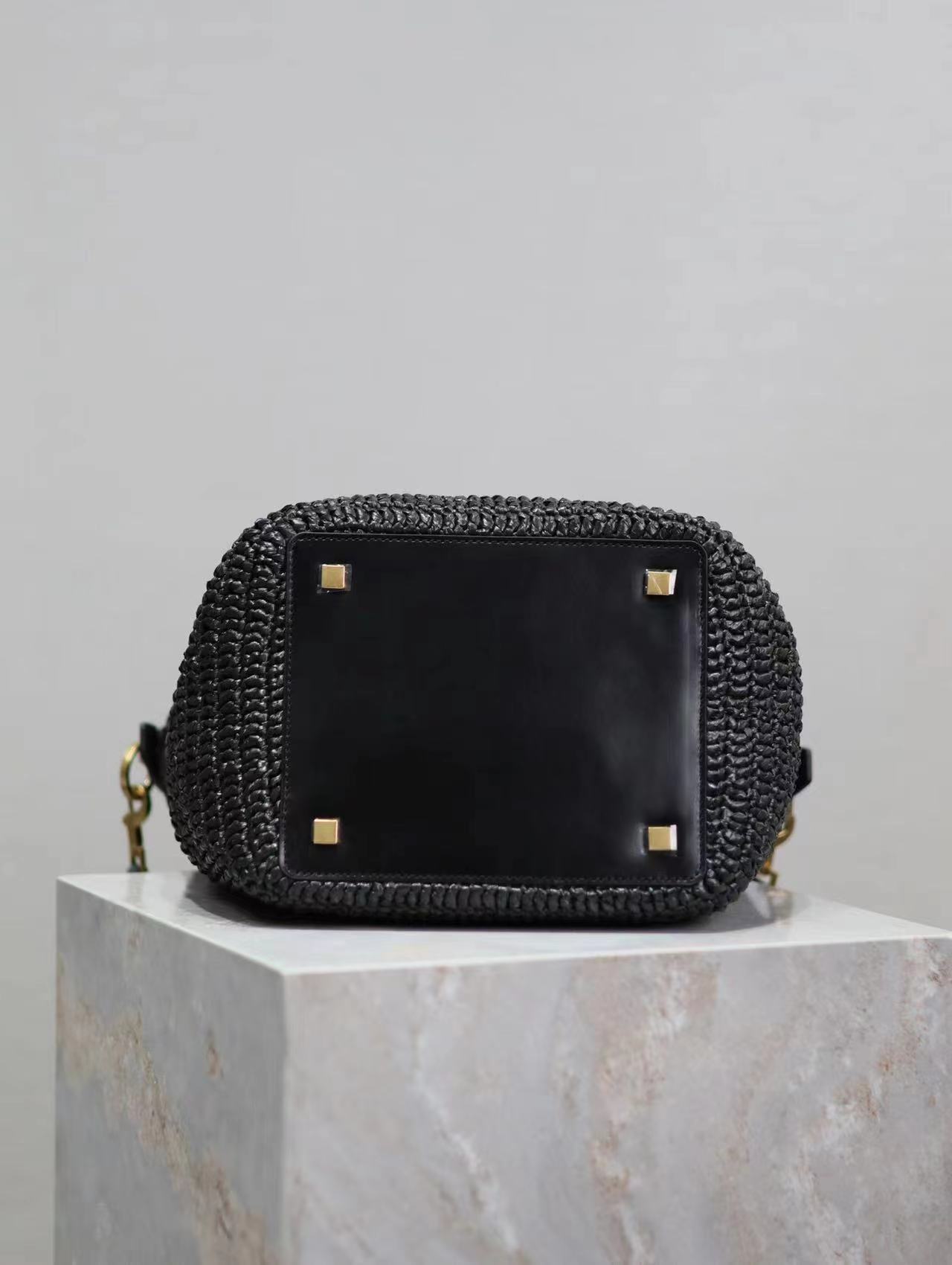 SAINT LAURENT Le 37 leather-trimmed raffia bucket bag