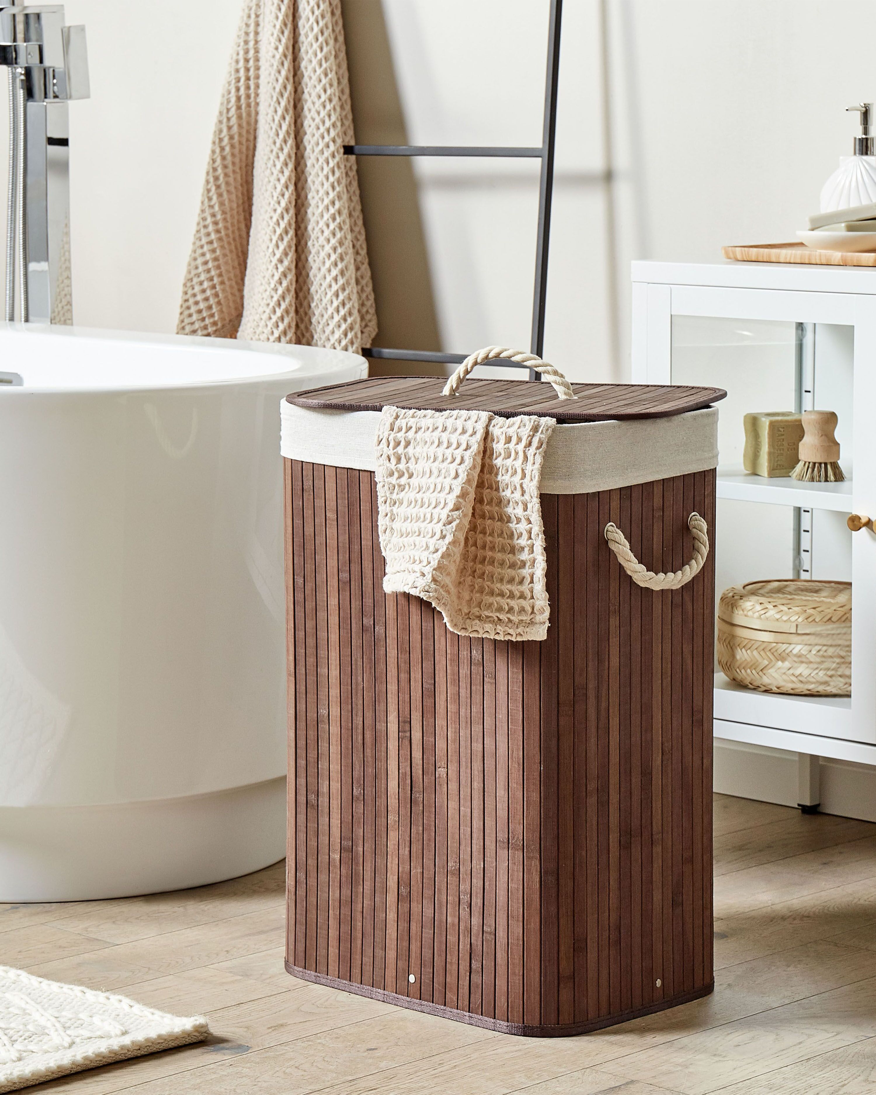 Laundry Basket KOMARI Bamboo Dark Brown 72 L