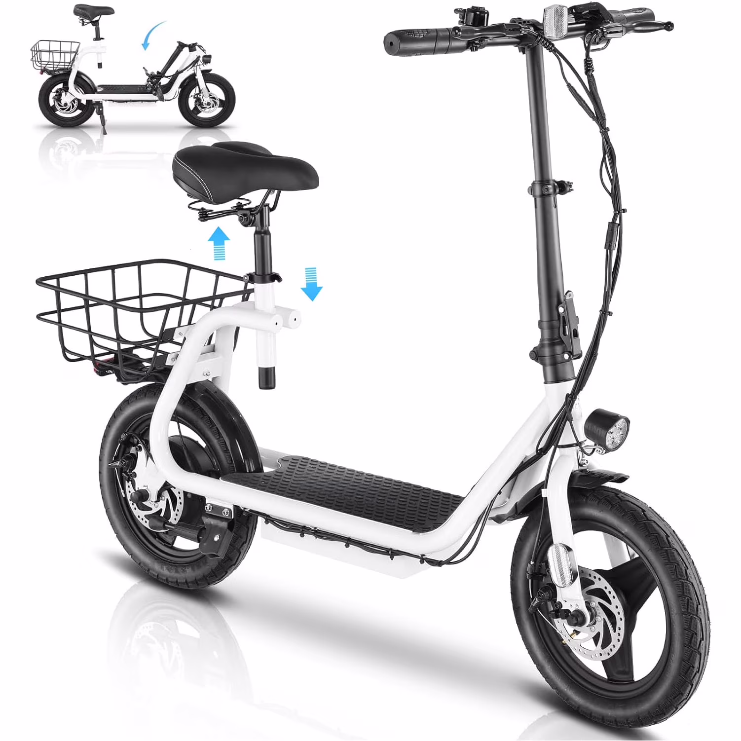 SANOPY 350W Electric Scooter with Seat for Adults, 15 Miles Range 20 Mph, 36V 5.2Ah Battery Moped, 14" Big Tire Commuter Electric Bike with Shock Absorbing, Black - Image 4