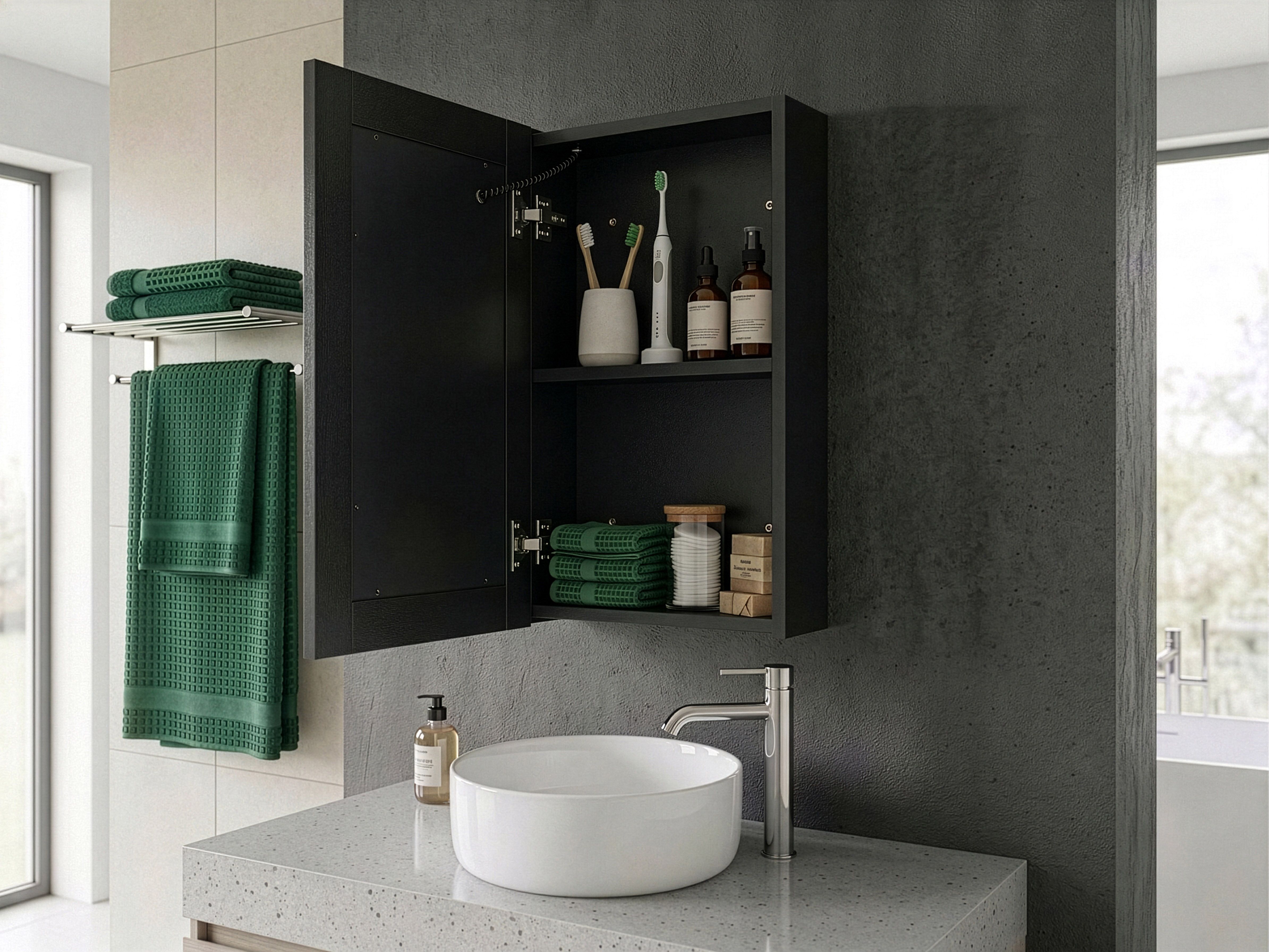 Bathroom Wall Mounted Mirror Cabinet LED CAMERON 40 cm 60 cm Black