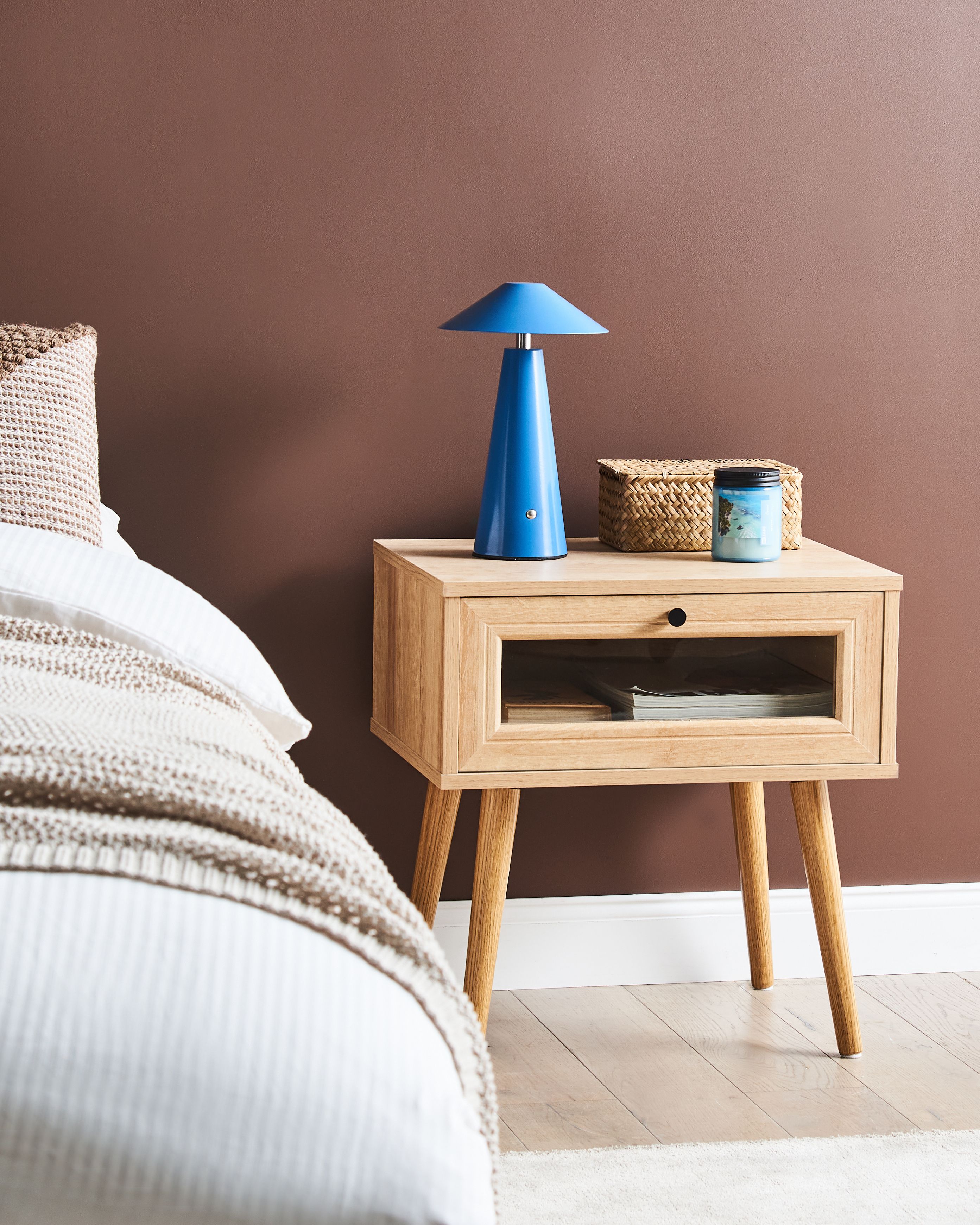 1 Drawer Bedside Table ALBANY Light Brown