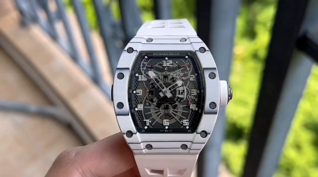 Richard Mille RM 022 Replica White Case White Strap Watch For Men �C Skeletonized Dial And Carbon Fiber Case - Top club