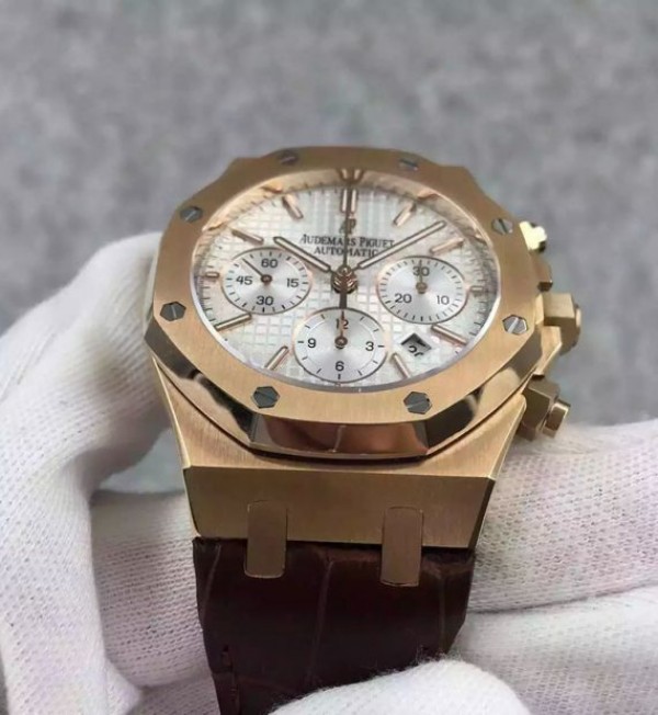 Replica Audemars Piguet Royal Oak Chronograph SS White Dial Leather Strap A7750 - Top club