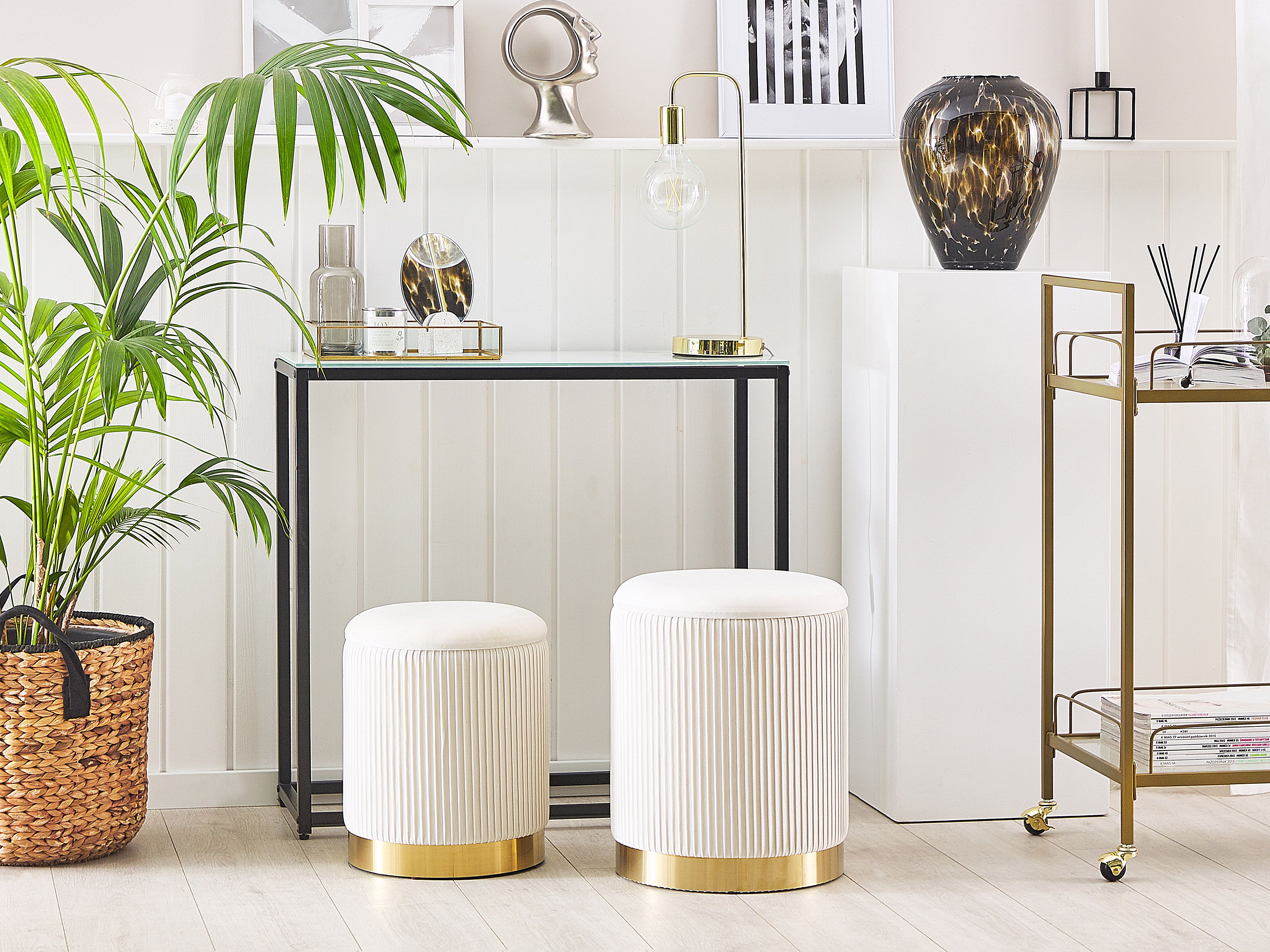 Set of 2 Storage Pouffes MIRAMAR Velvet White