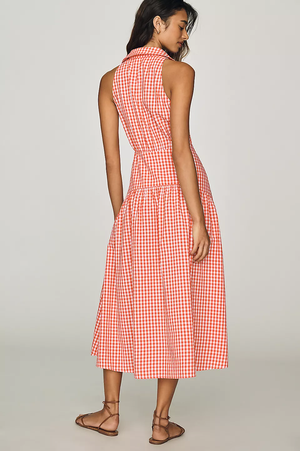 Tobie Drop-Waist Midi Shirtdress - Red/White Gingham