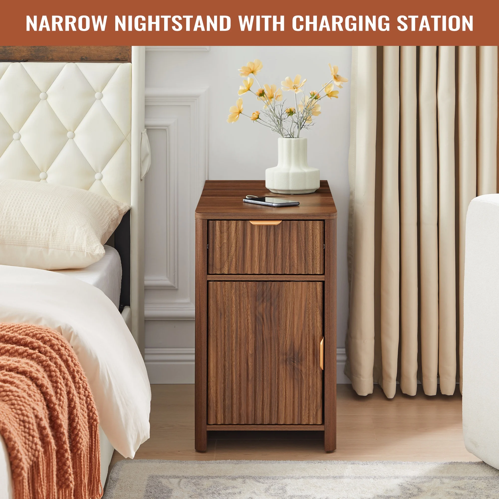 YOCWO Fluted Nightstand for Bedroom Set of 2 , Wood Bedside Table Set of 2 with Drawers, Black - Image 47