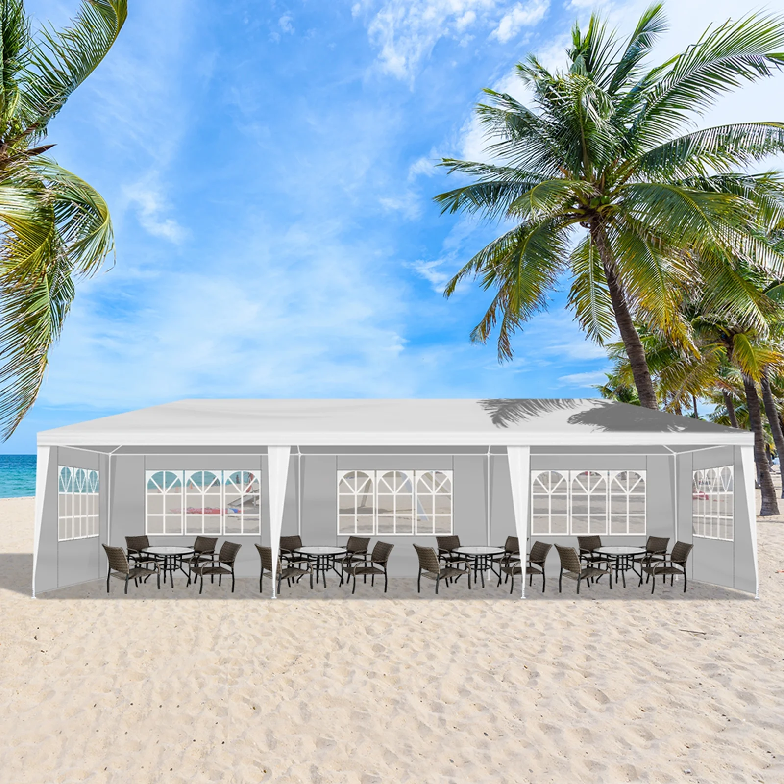 10'x30' Outdoor Party Tent with 8 Removable Sidewalls, Waterproof White Canopy Wedding Gazebo for Backyard, Patio, Camping & Events