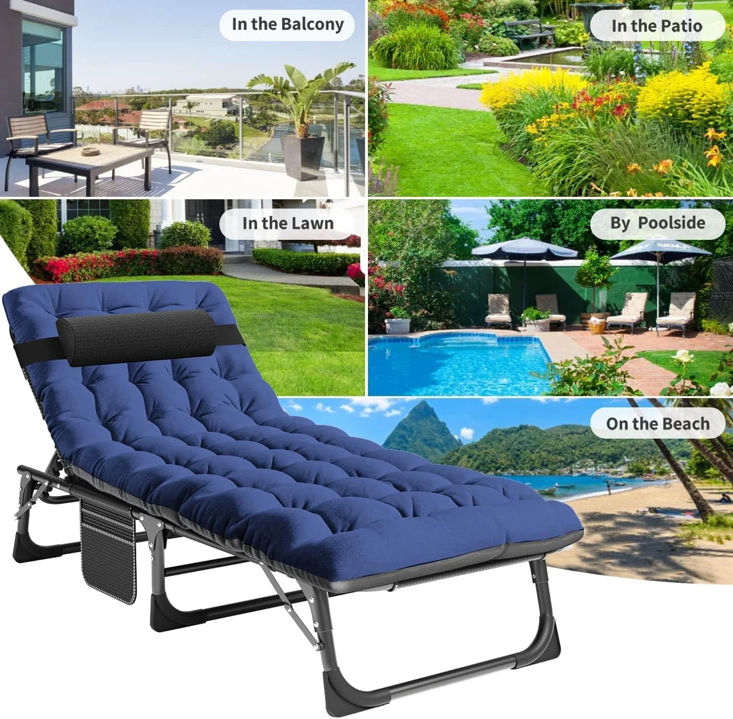 Slsy 5-Position Adjustable Folding Lounge Chair And Cot - 75.2" x 25.6" x 11.8" - Image 83 Slsy 5-Position Adjustable Folding Lounge Chair And Cot - 75.2" x 25.6" x 11.8" - Image 83