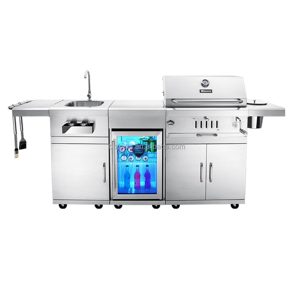 Premium High Quality Silver Stainless Steel Korean Style Outdoor Kitchen Garden Charcoal BBQ Grill Electronic Ignition