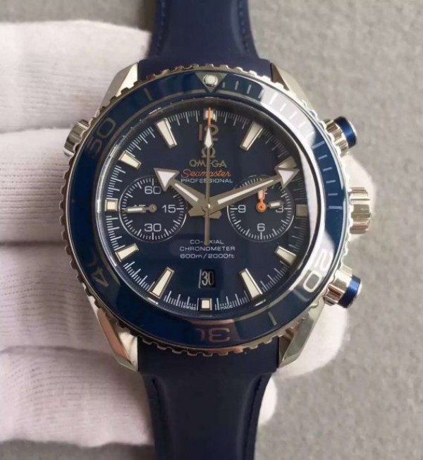 Replica Omega Seamaster Professional Chronograph Blue Bezel Blue Dial Rubber Strap A9900 - Elite Watch Atelier