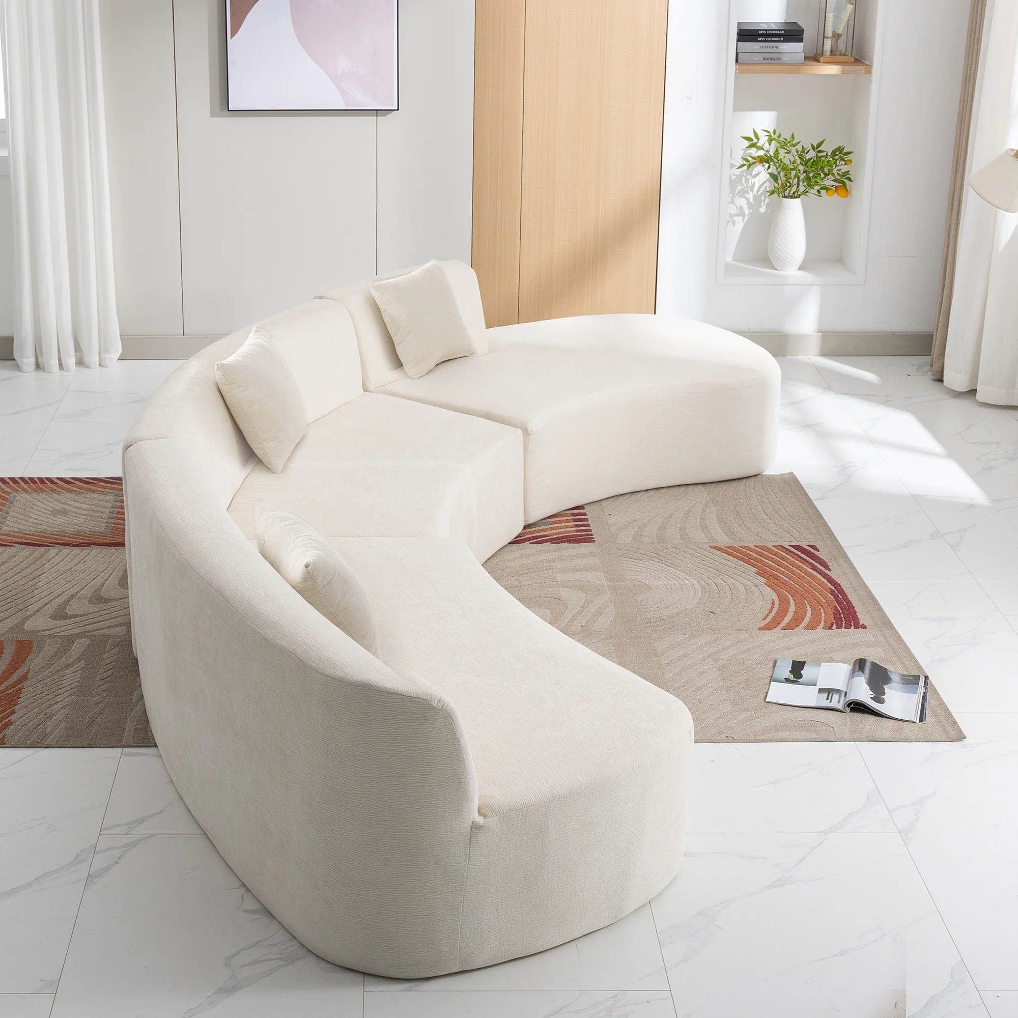 Harper & Bright Designs Modern Curved Floor Sofa Set, Modular Sectional Sponge Couch for Living Room, 2 PC Free Combination No Assembly Foam-Filled Sofa, Beige - Image 34