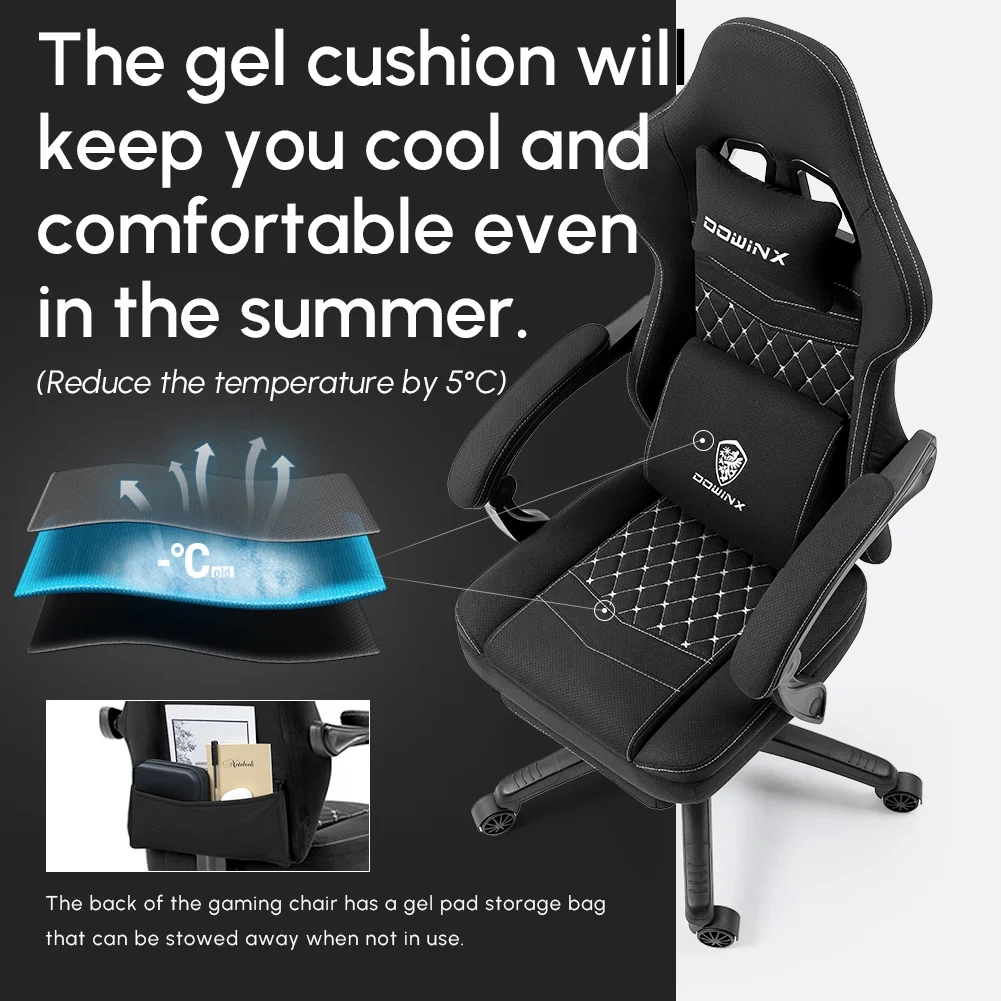 Dowinx Gaming Chair with Pocket Spring Cushion, Breathable Fabric Computer Chair with Gel Pad, Comfortable Office Chair with Storage Bag, Massage Game Chair with Footrest, Green - Image 39
