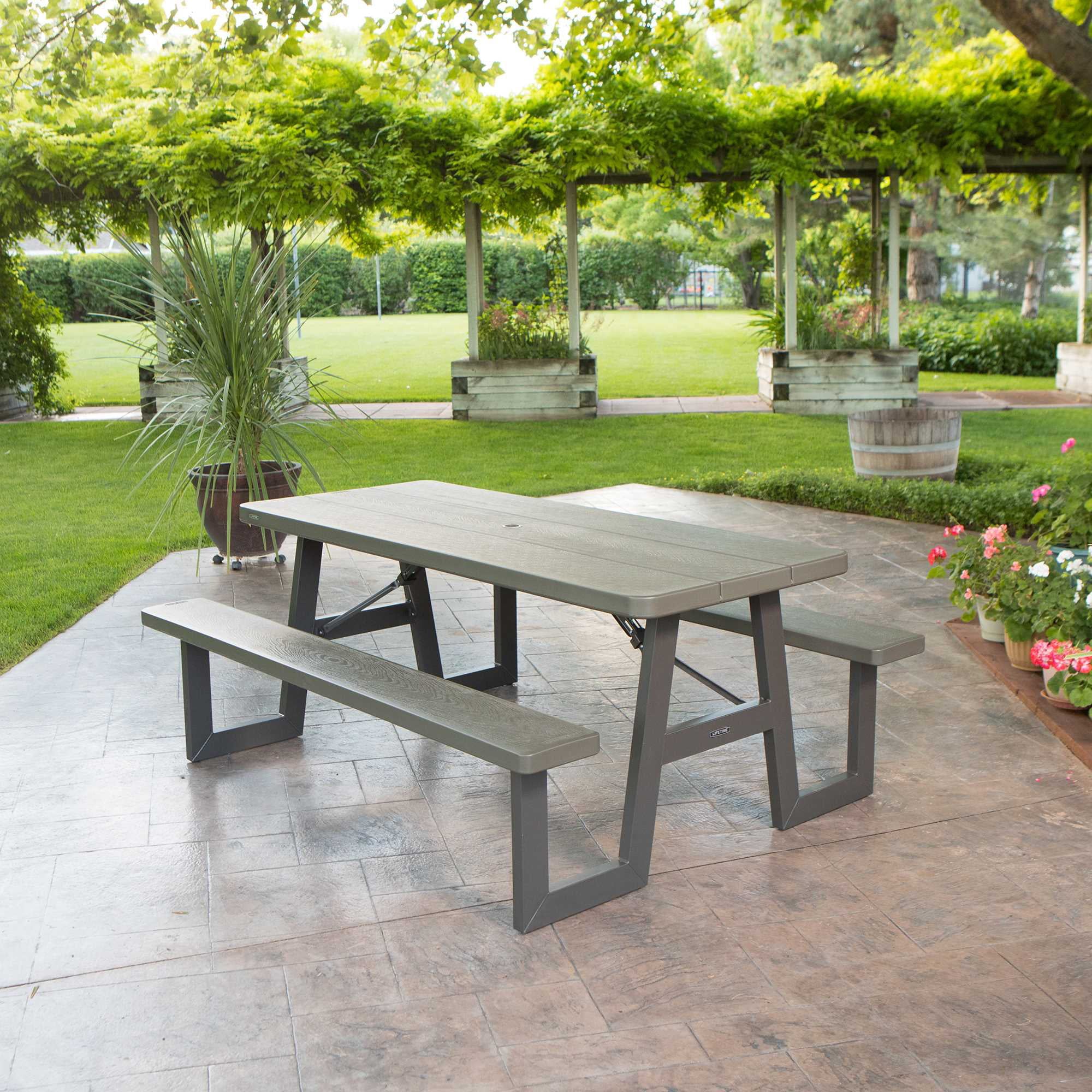 Lifetime 6-Foot W-Frame Folding Picnic Table, Brown - 60233 - Image 6 Lifetime 6-Foot W-Frame Folding Picnic Table, Brown - 60233 - Image 6