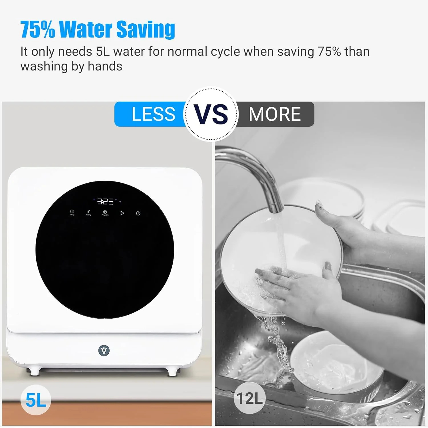 Portable Dishwasher With Large Display Screen 2 In 1 Self-Priming Fresh Air Drying