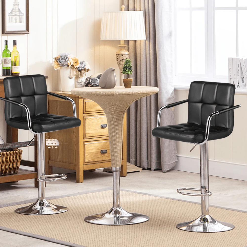 Yaheetech 2pcs PU Leather Adjustable Bar Stools for Dining Room, Black - Image 13