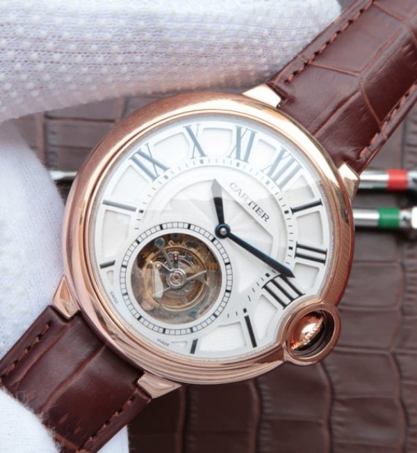 Replica Cartier Ballon Bleu Tourbillon RG Brown Leather Strap - Elite Watch Atelier