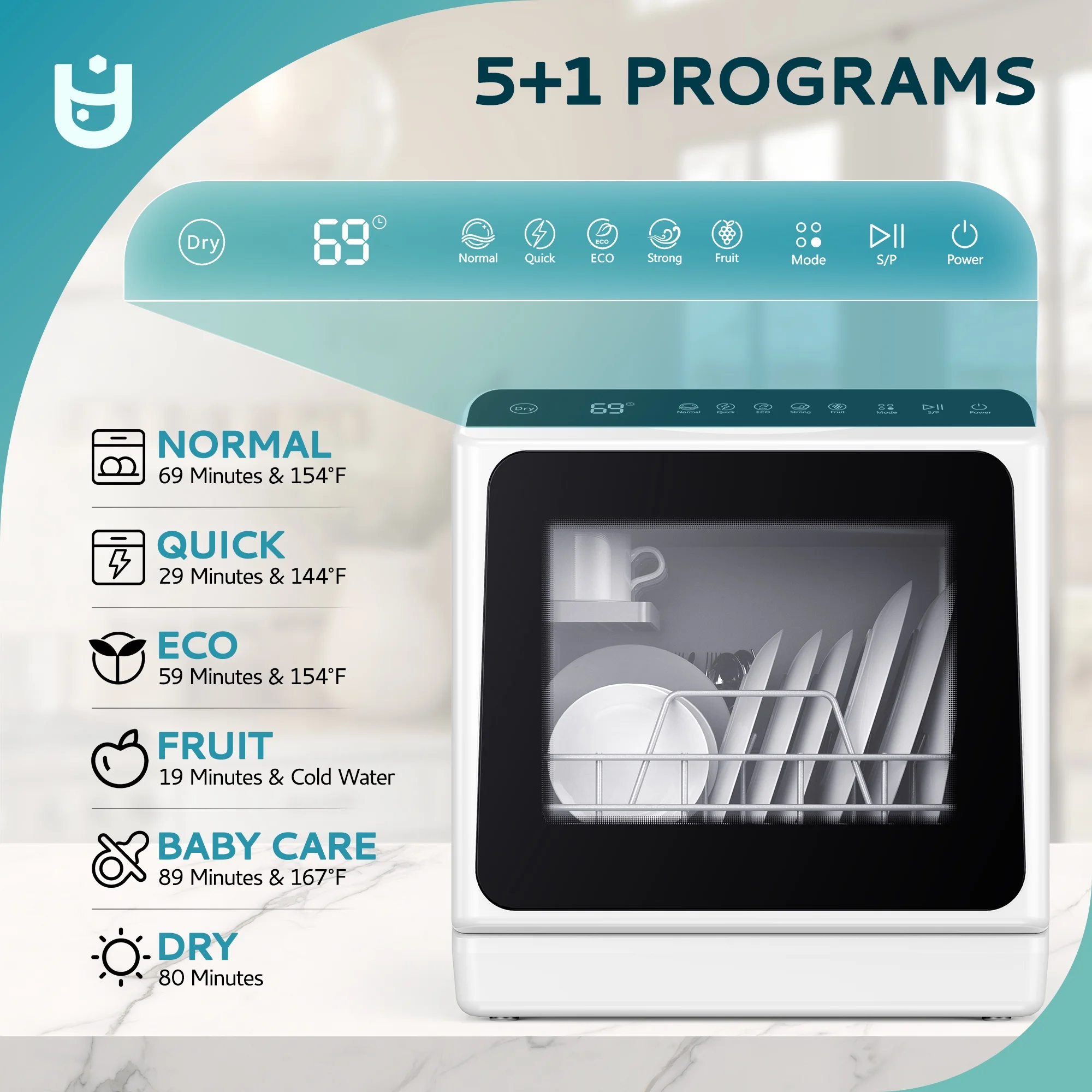 EUHOMY Portable Countertop Dishwashers with 5-Liter Built-in Water Tank and Air-Dry Function - Image 6