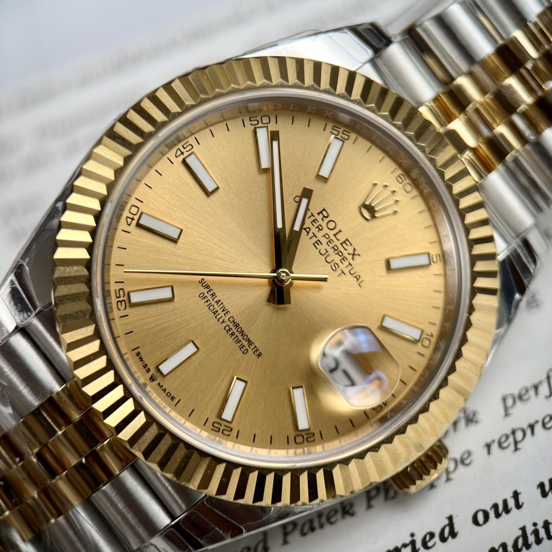 Rolex DateJust Replica Watch Yellow Dial EW Factory 36/41mm - Elite Watch Atelier