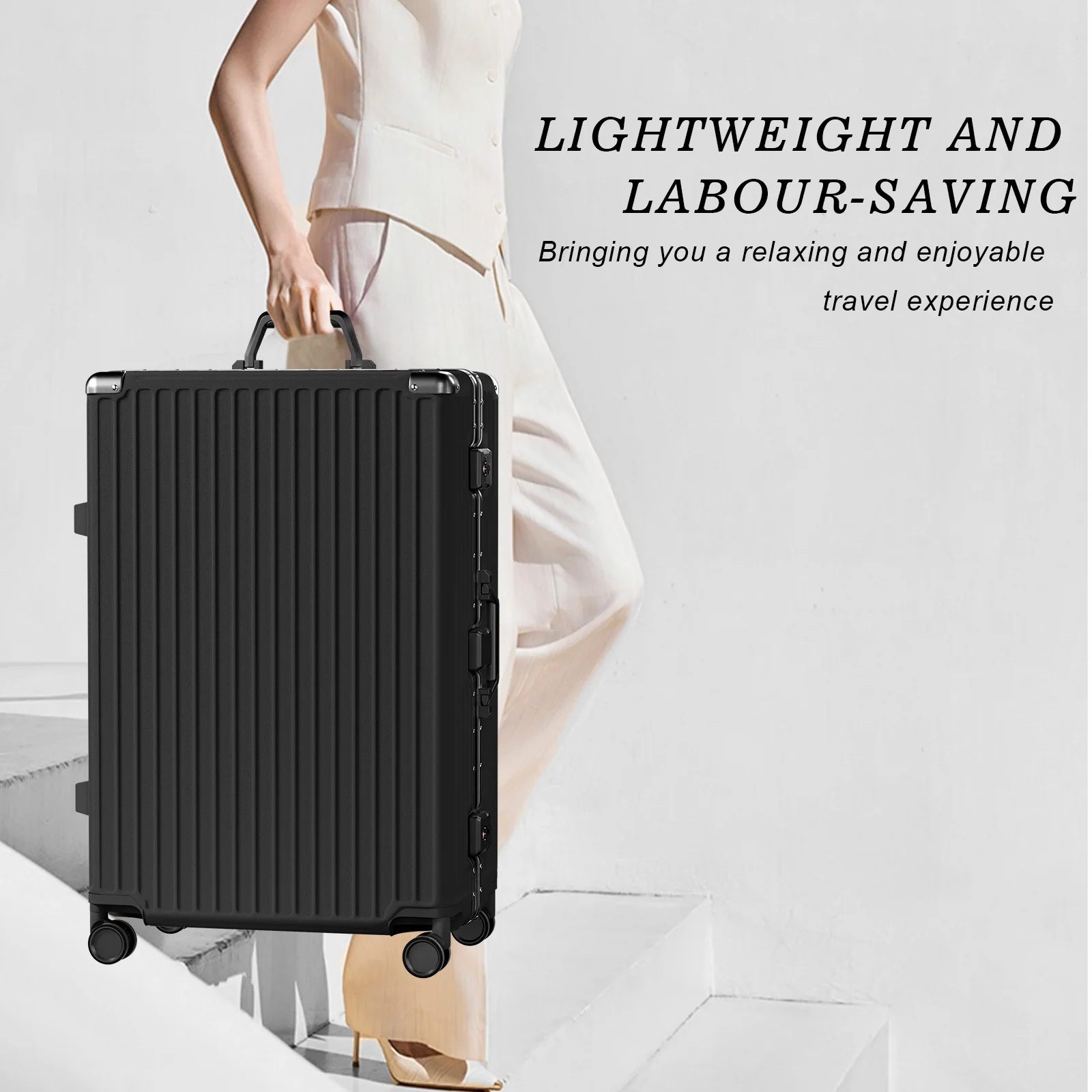 Luggage Aluminium Frame PC ABS Hardshell Suitcase with Spinner Wheels TSA Lock Zipperless Luggage 28 inch Silver - Image 35