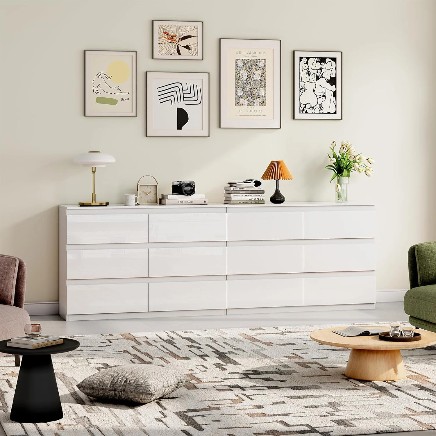 Selooye White Wood Dresser, 6 Drawer Dresser for Clothes Storage,Bedroom, Modern White Dresser with Wide Drawers, Wide Wooden Chest Drawers for Living Room, Entryway, TV Stand - Image 4