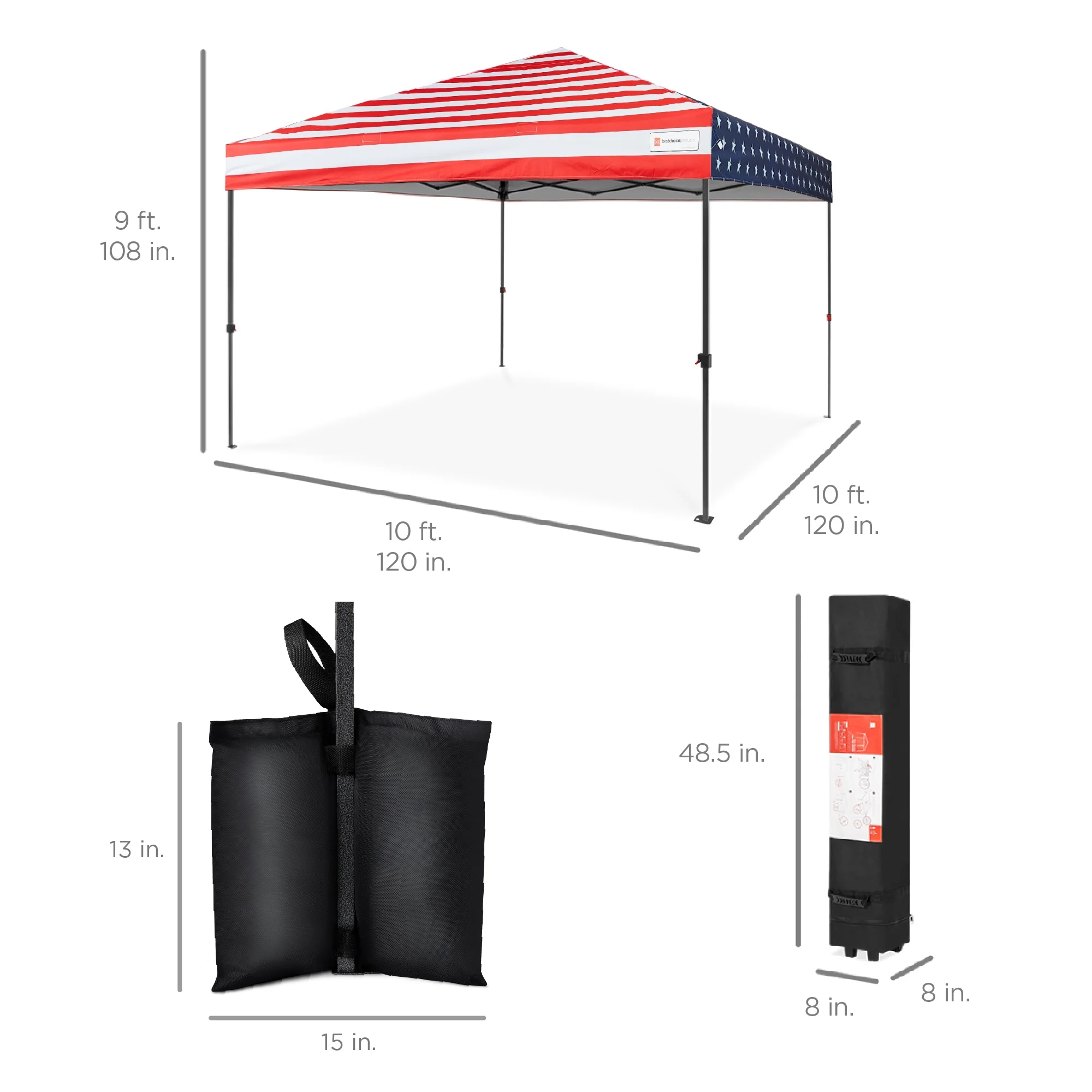 Best Choice Products 10x10ft Easy Setup Pop Up Canopy w/ 1-Button Setup, Wheeled Case, 4 Weight Bags - White - Image 82
