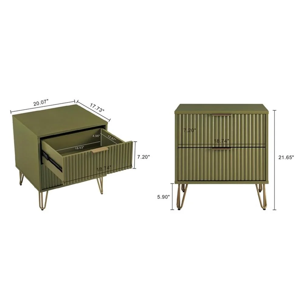Pemberly Row Nightstand from Engineered Wood in Olive Green - Set of 2 - Image 3