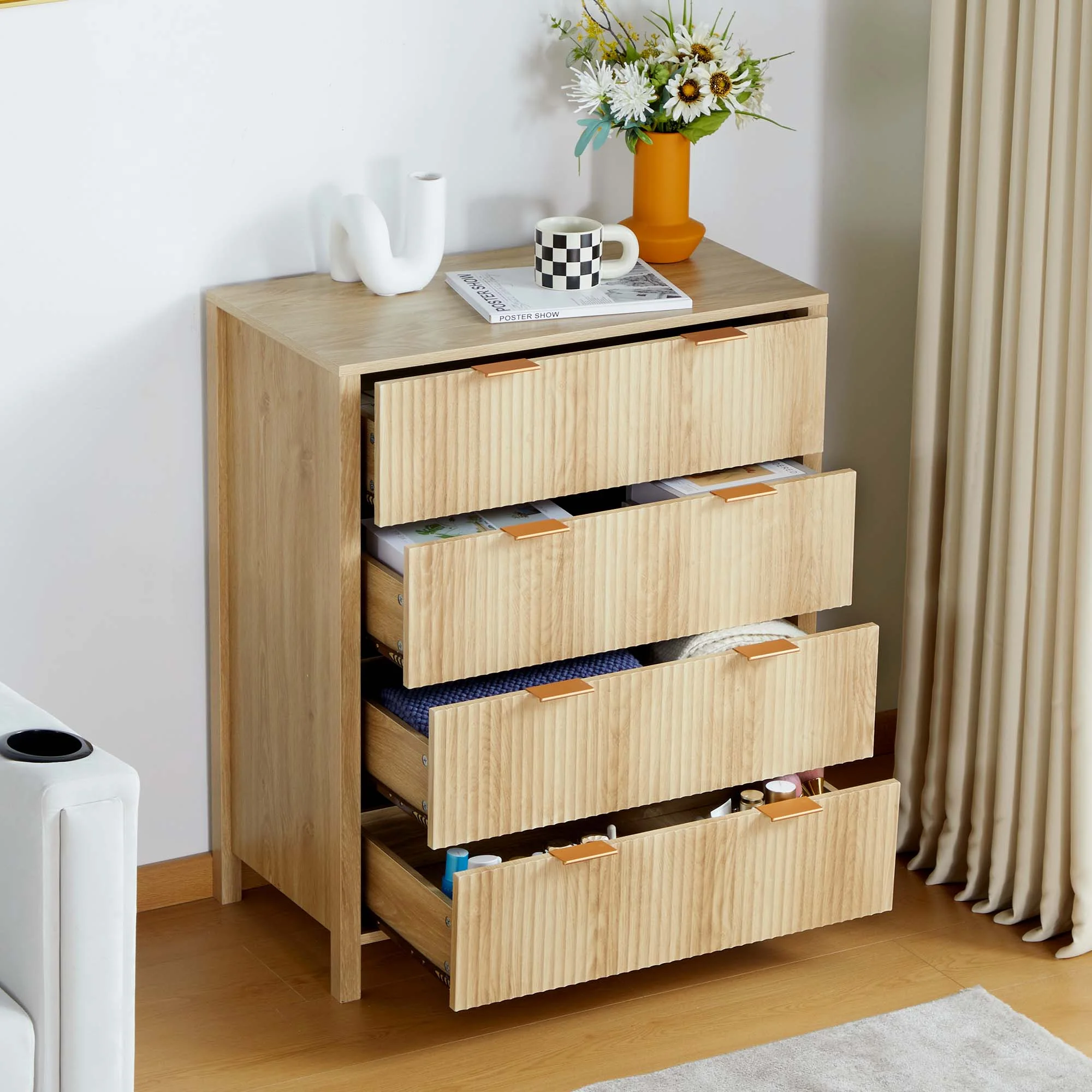 YOCWO Fluted Nightstand for Bedroom Set of 2 , Wood Bedside Table Set of 2 with Drawers, Black - Image 56