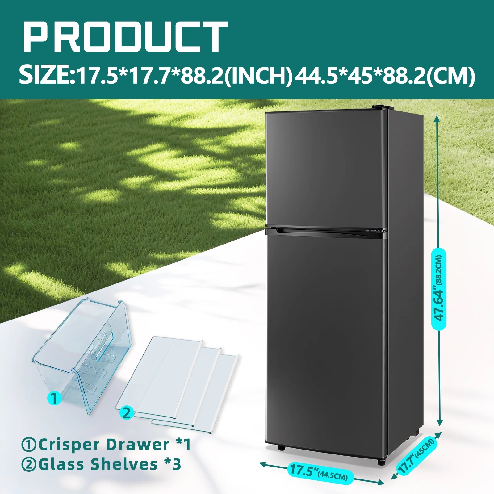 JIEJIA 5.0 Cu.Ft Apartment Size Refrigerators with Separate Freezer, 2 Door Refrigerator, Small Fridge with Freezer, Gray - Image 2