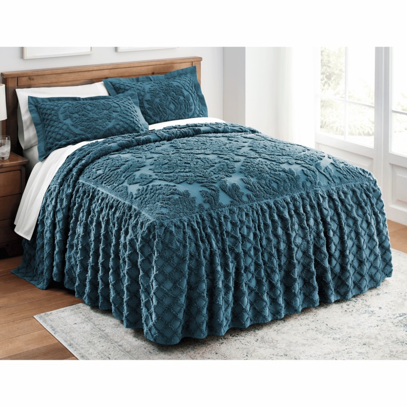 Skirted Damask Chenille Bedspread and Sham - MIDNIGHT VELVET CATALOG