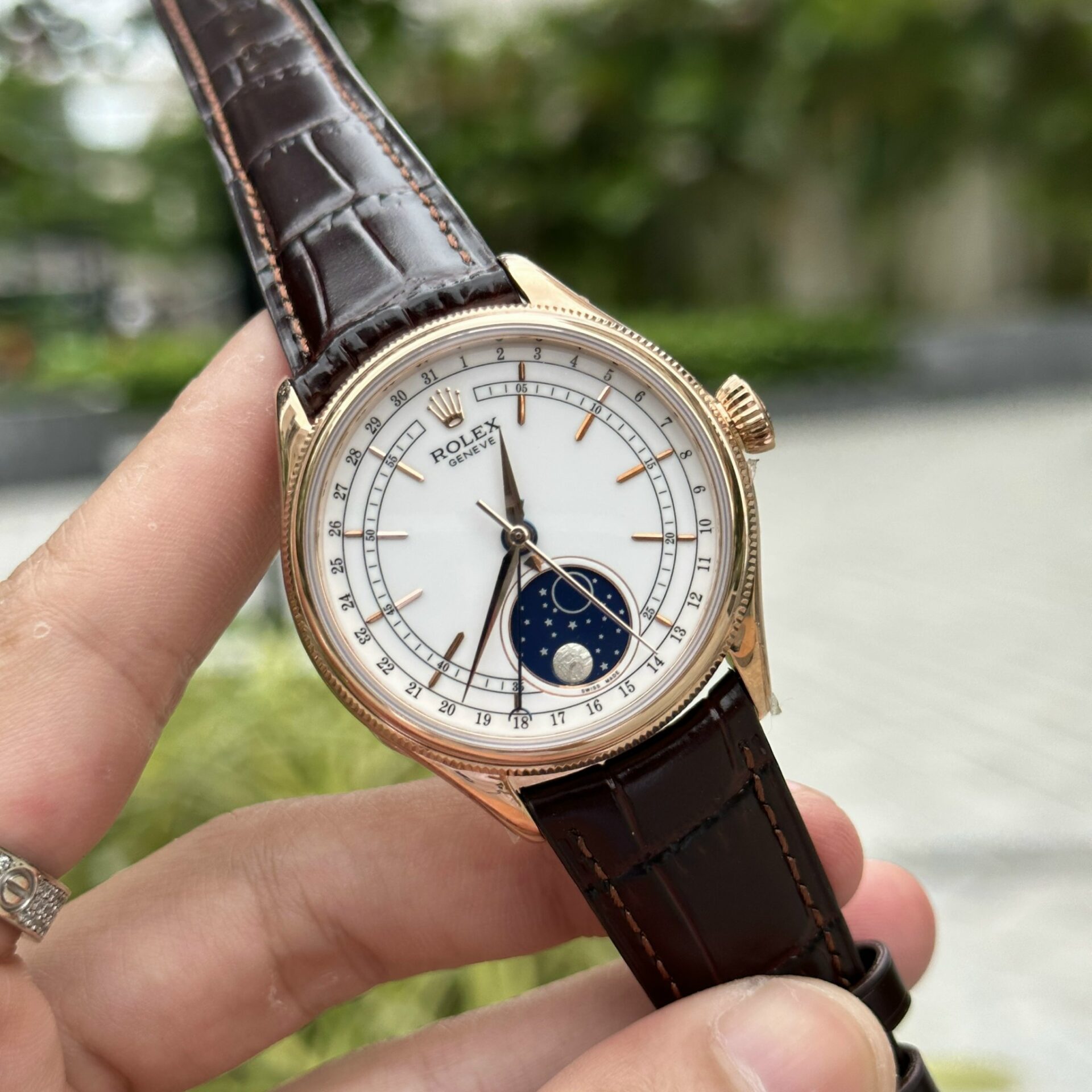 Rolex Replica 1:1 Watch Cellini Moonphase 50535 Leather Strap 39mm - Elite Watch Atelier