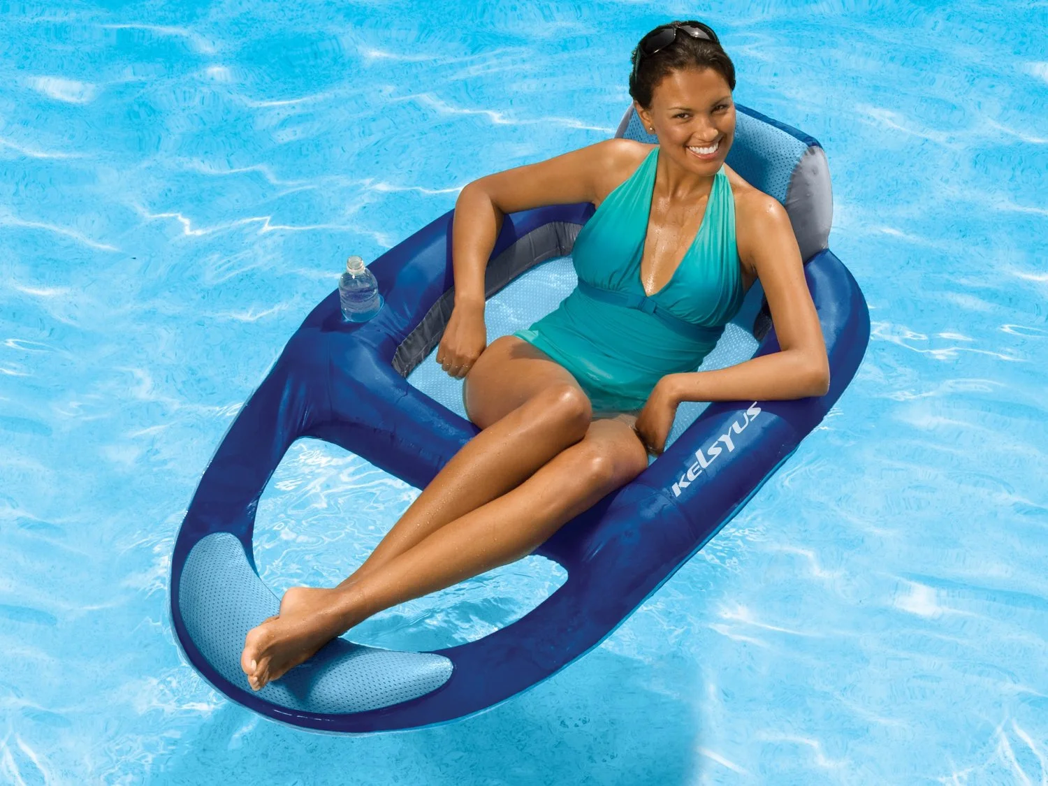 Kelsyus Floating Pool Lounger Inflatable Chair w/ Cup Holder Blue (2 Pack) 80014 - Image 9