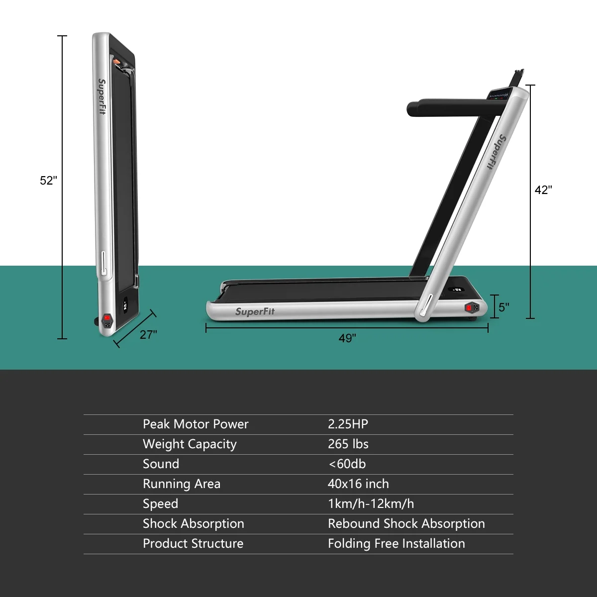 Gymax 2 in 1 Folding Treadmill 2.25HP Running Machine w/ Dual Display APP Control Black - Image 16