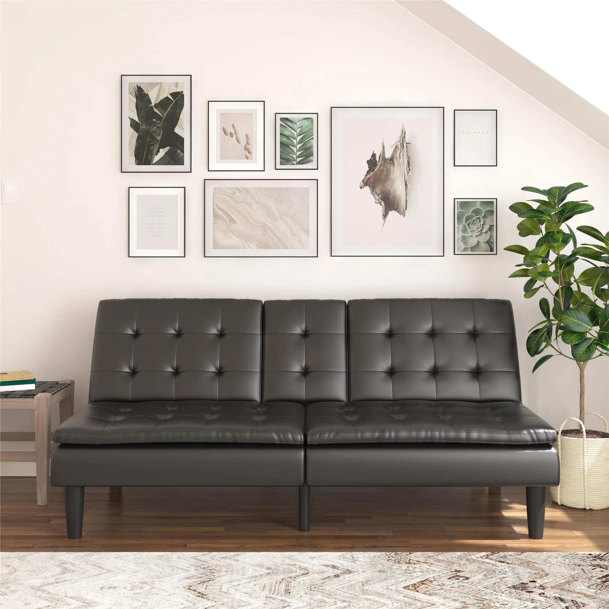 Mainstays Memory Foam 71.5" Futon with Cupholder and USB, Black Faux Leather - Image 6