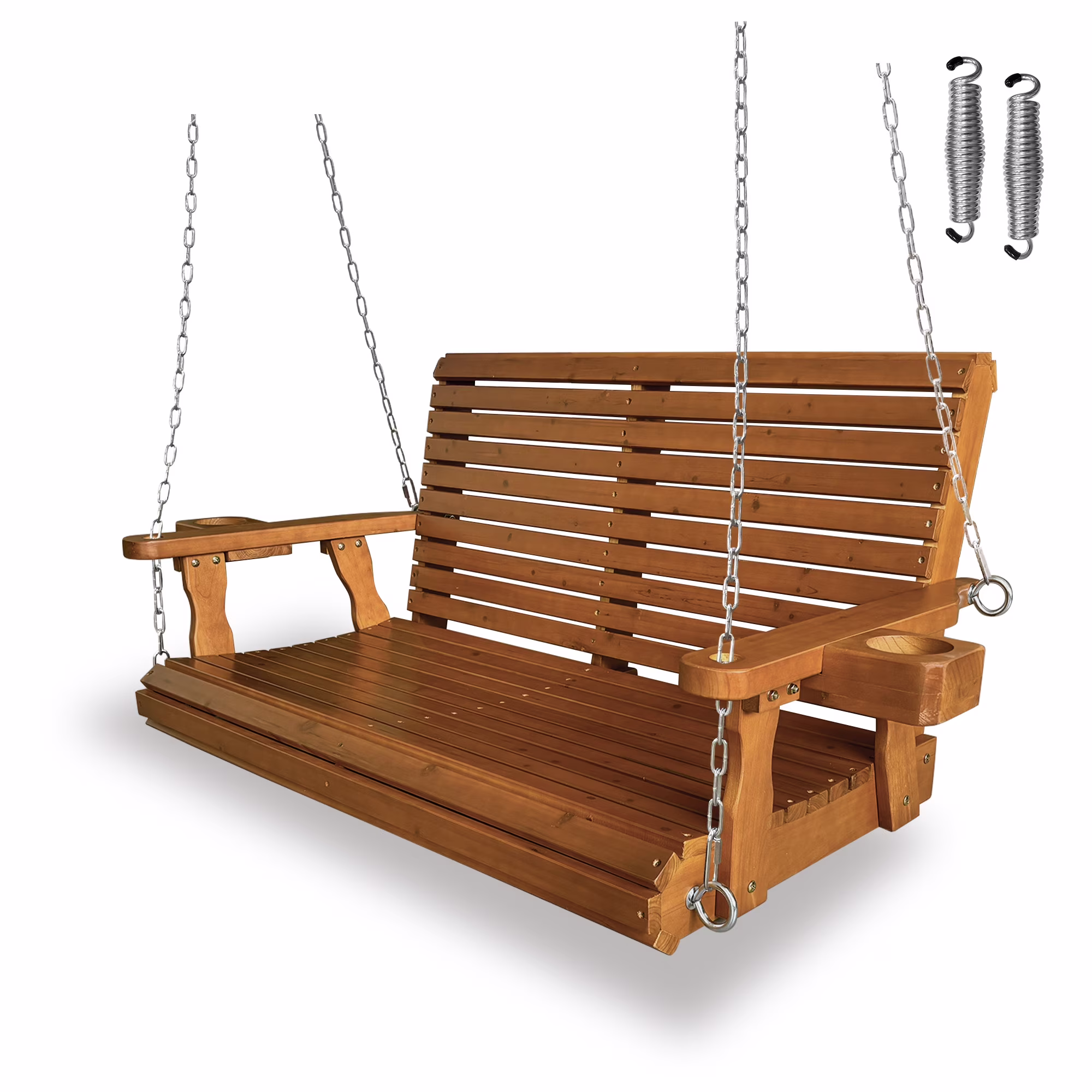 Fortune Candy 3 Person Outdoor Wood Hanging Swing, Heavy Duty 880 lbs Wood Porch Swing, Brown-5ft - Image 14
