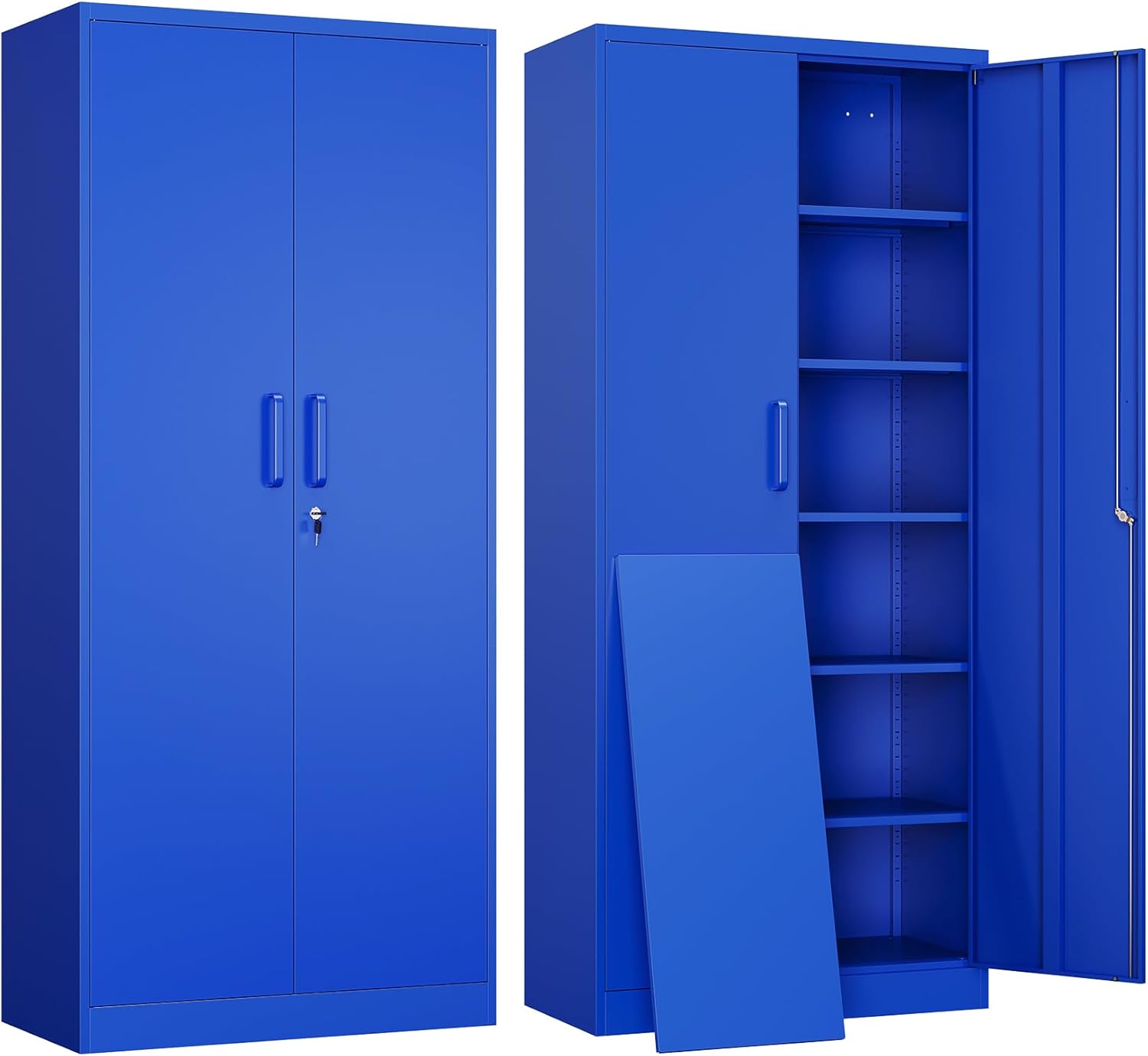 Yizosh Metal Garage Storage Cabinet with 2 Doors and 5 Adjustable Shelves - 71