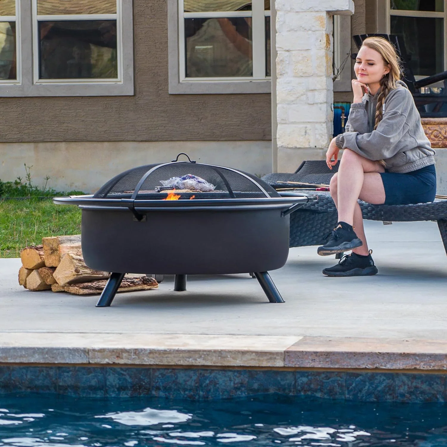 SUNCREAT 42-Inch Wood Burning Patio Fire Pit, Black, 42.1 Inch Diameter x 25.2 Inch High - Image 12 SUNCREAT 42-Inch Wood Burning Patio Fire Pit, Black, 42.1 Inch Diameter x 25.2 Inch High - Image 12